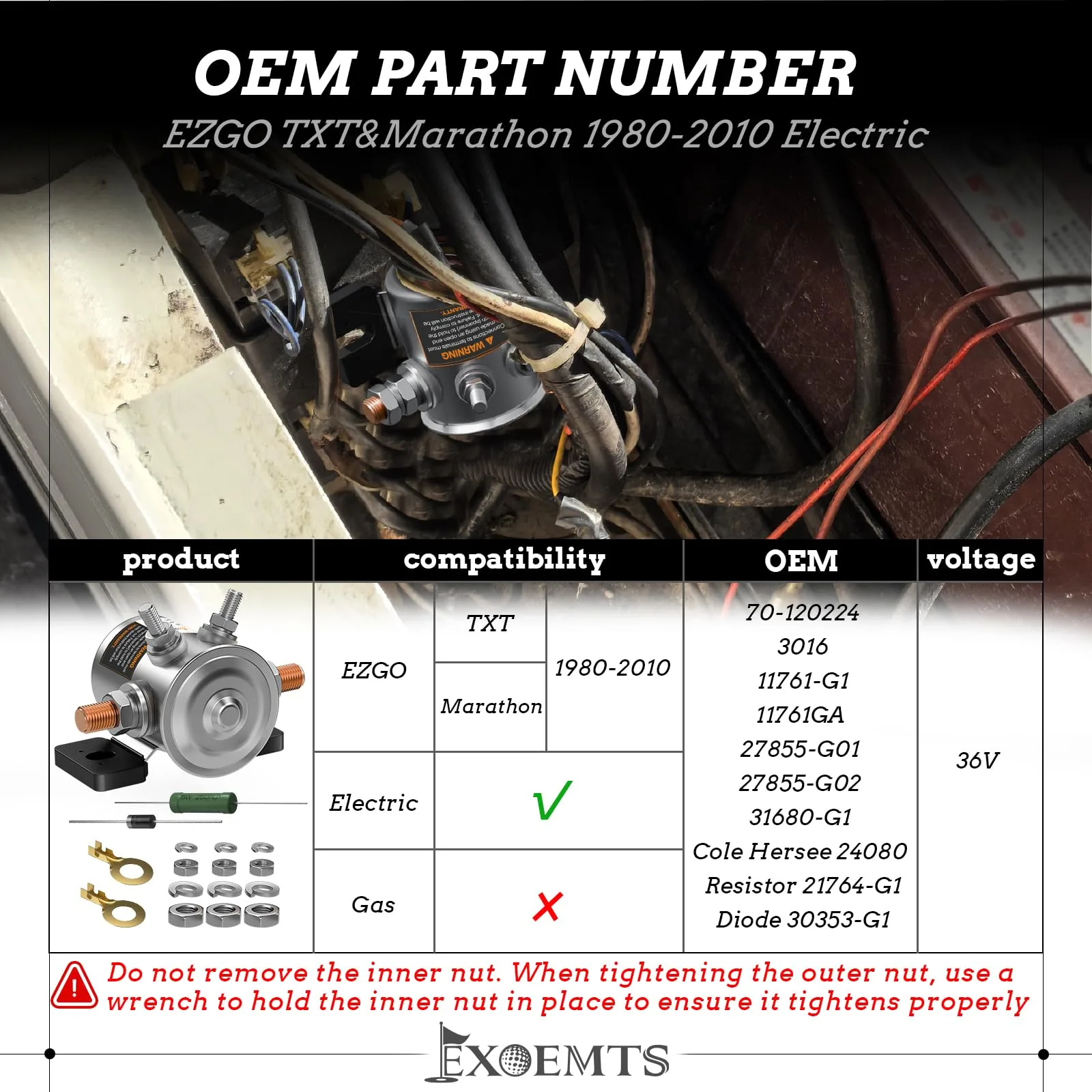 EXOEMTS 36V Solenoid Relay for E-Z-GO TXT & Marathon image 4