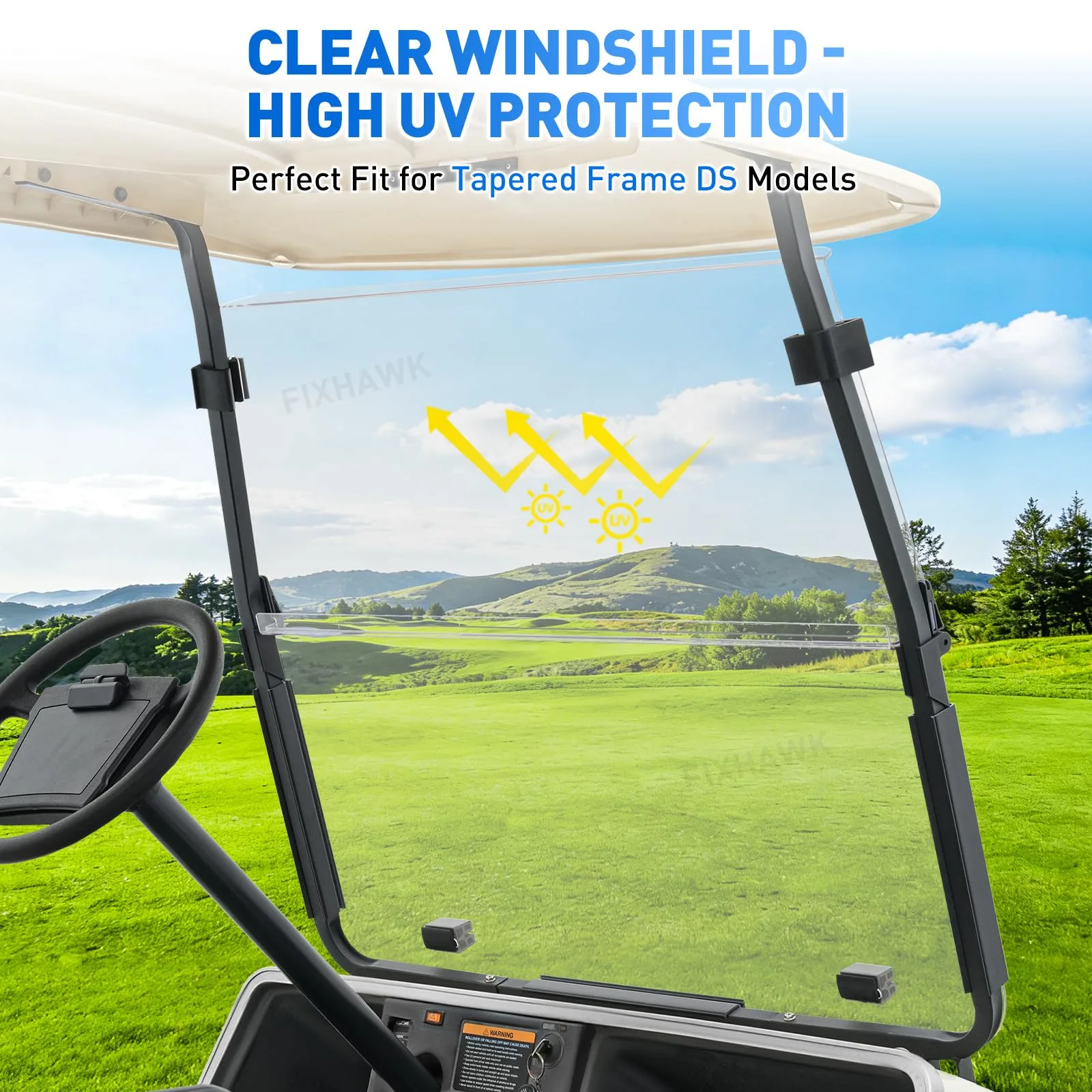 FIXHAWK Clear Folding Windshield for Club Car DS image 2