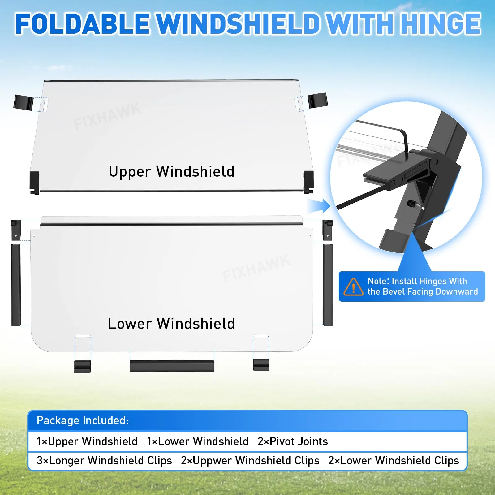 FIXHAWK Clear Folding Windshield for Club Car DS image 3
