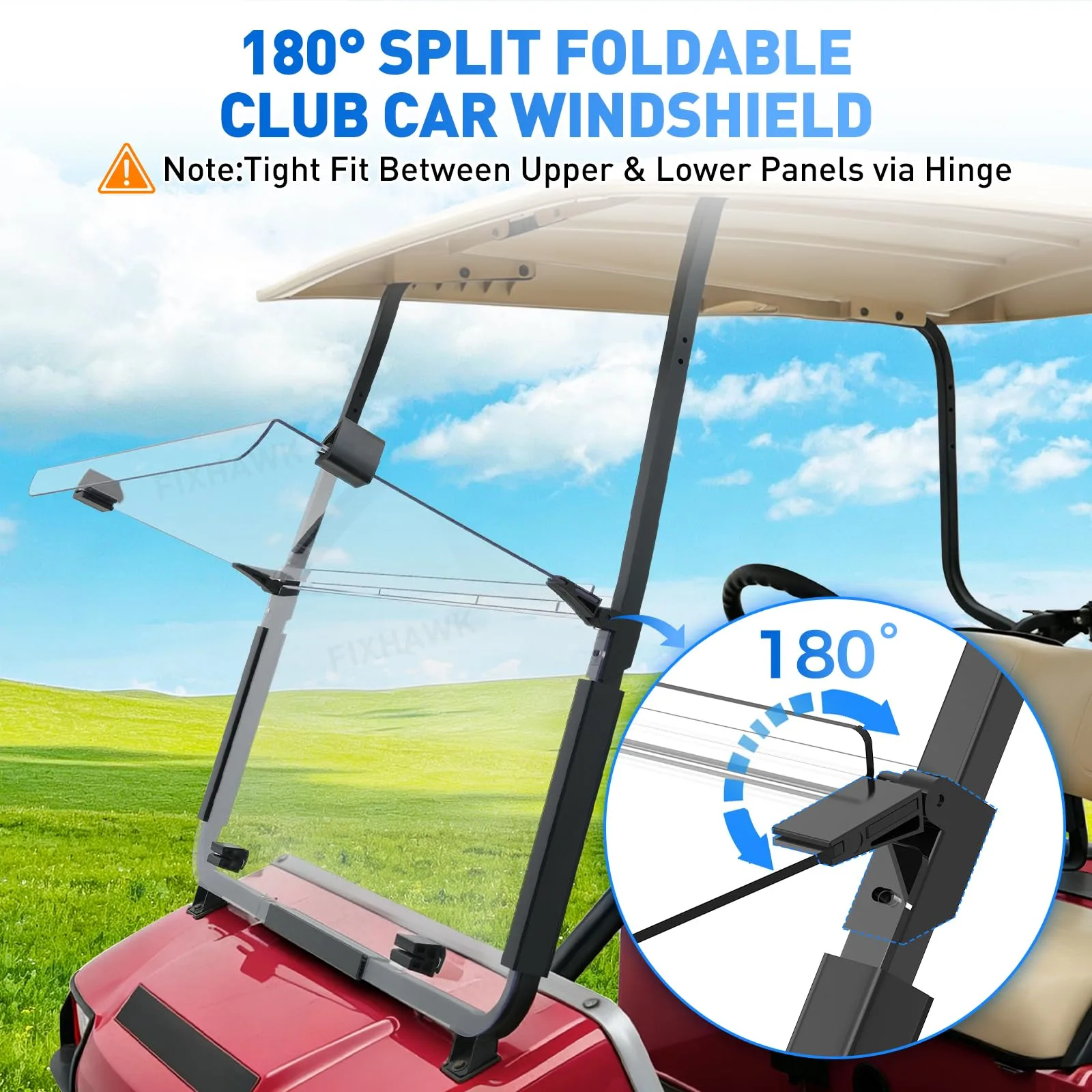 FIXHAWK Clear Folding Windshield for Club Car DS image 4