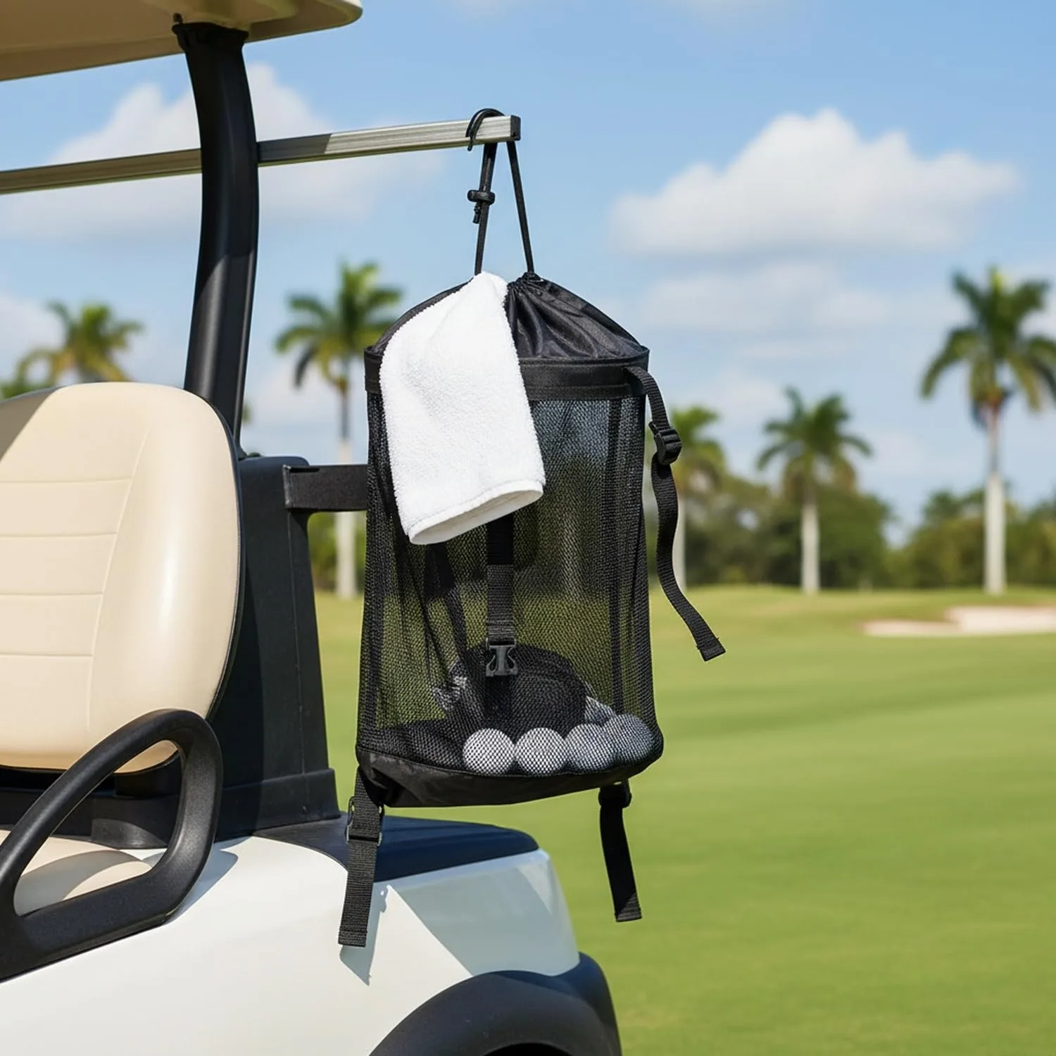 Generic Mesh Golf Cart Storage Bag with Hooks — 20.9 x 15.7 in image 2