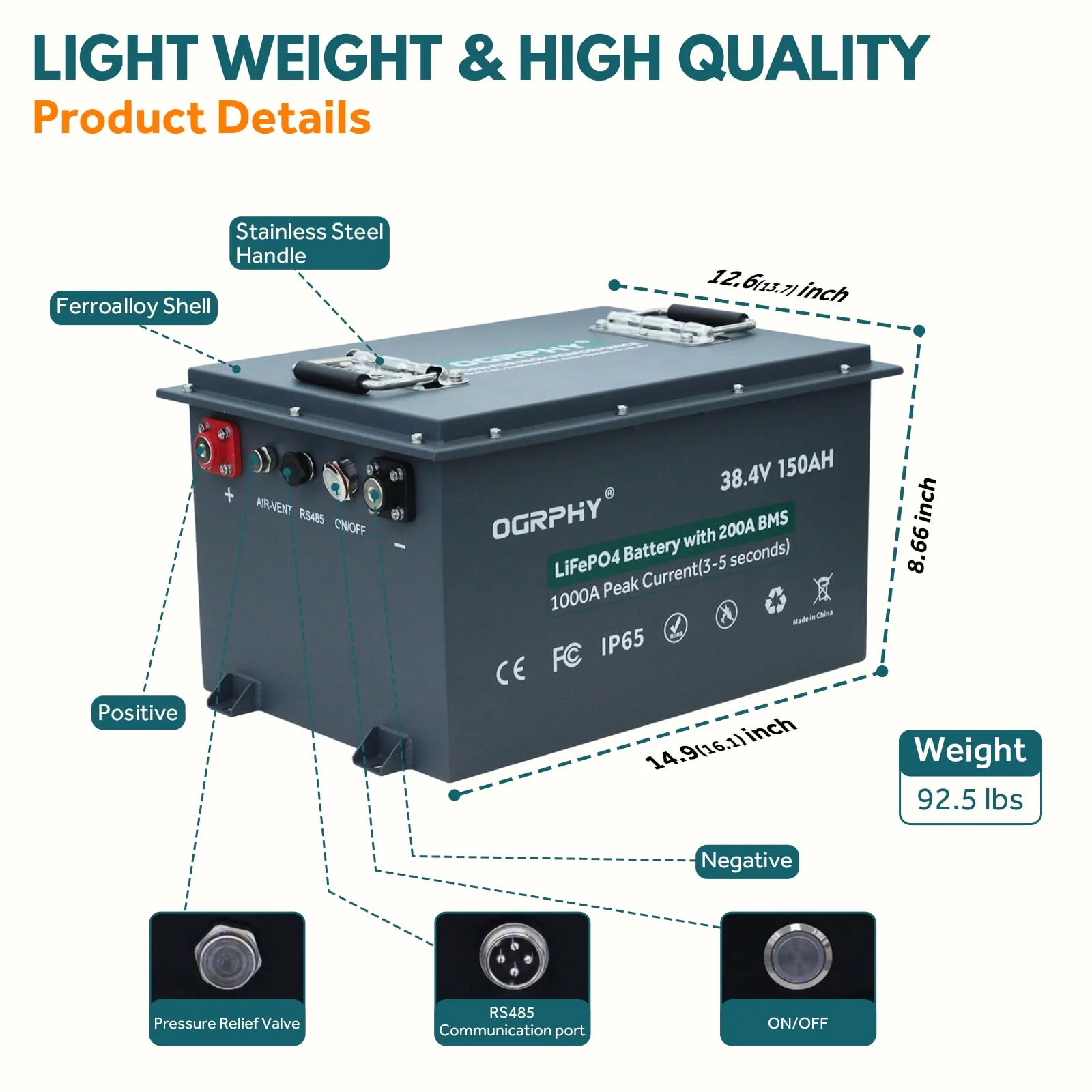 OGRPHY 36V 150Ah Lithium Golf Cart Battery Kit image 2