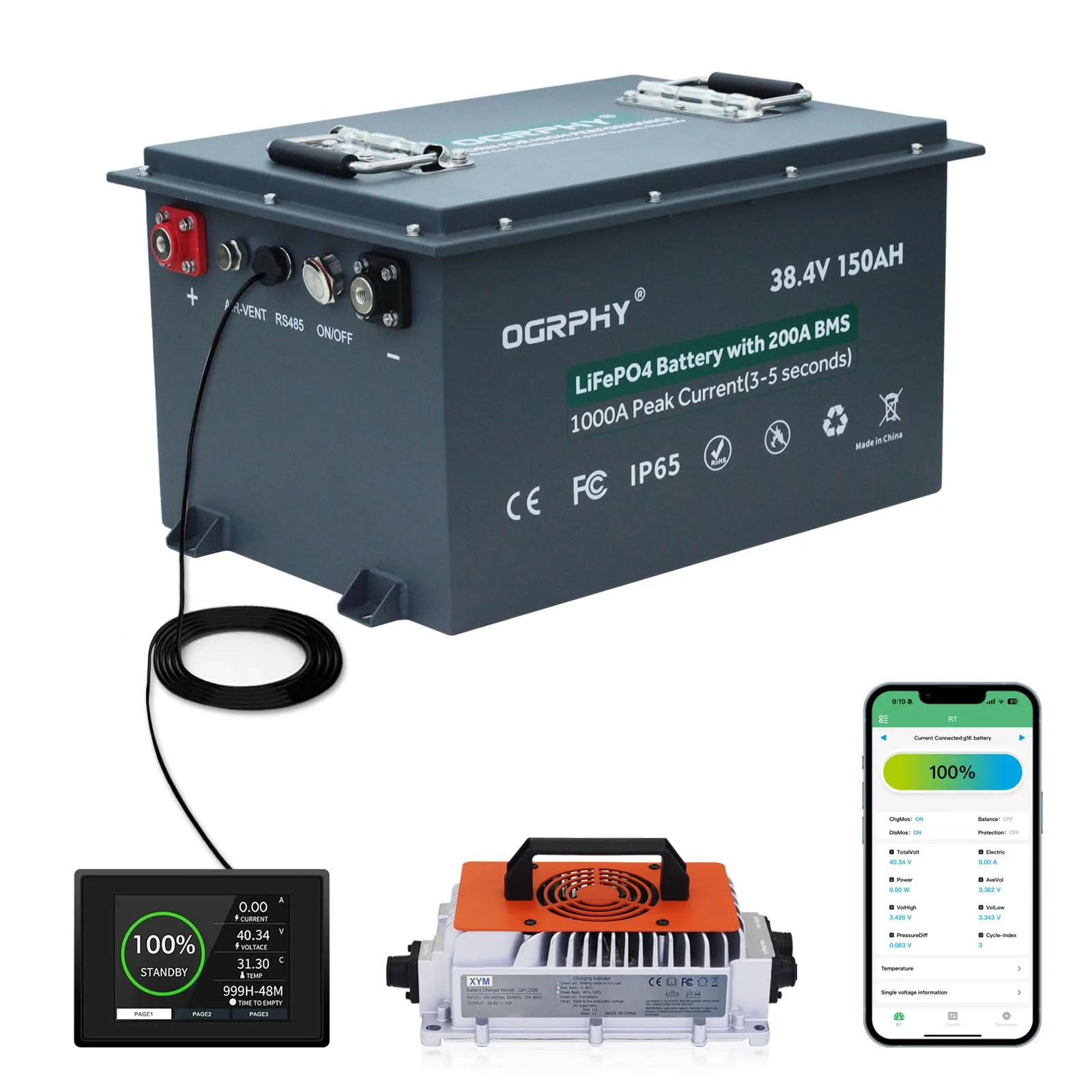 OGRPHY 36V 150Ah Lithium Golf Cart Battery Kit
