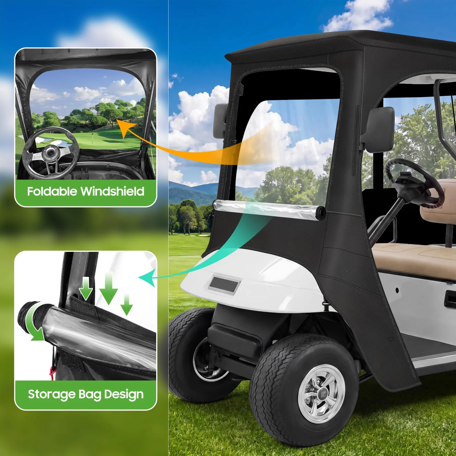 10L0L Golf Cart Enclosure for 2-Passenger E-Z-GO TXT & RXV image 3