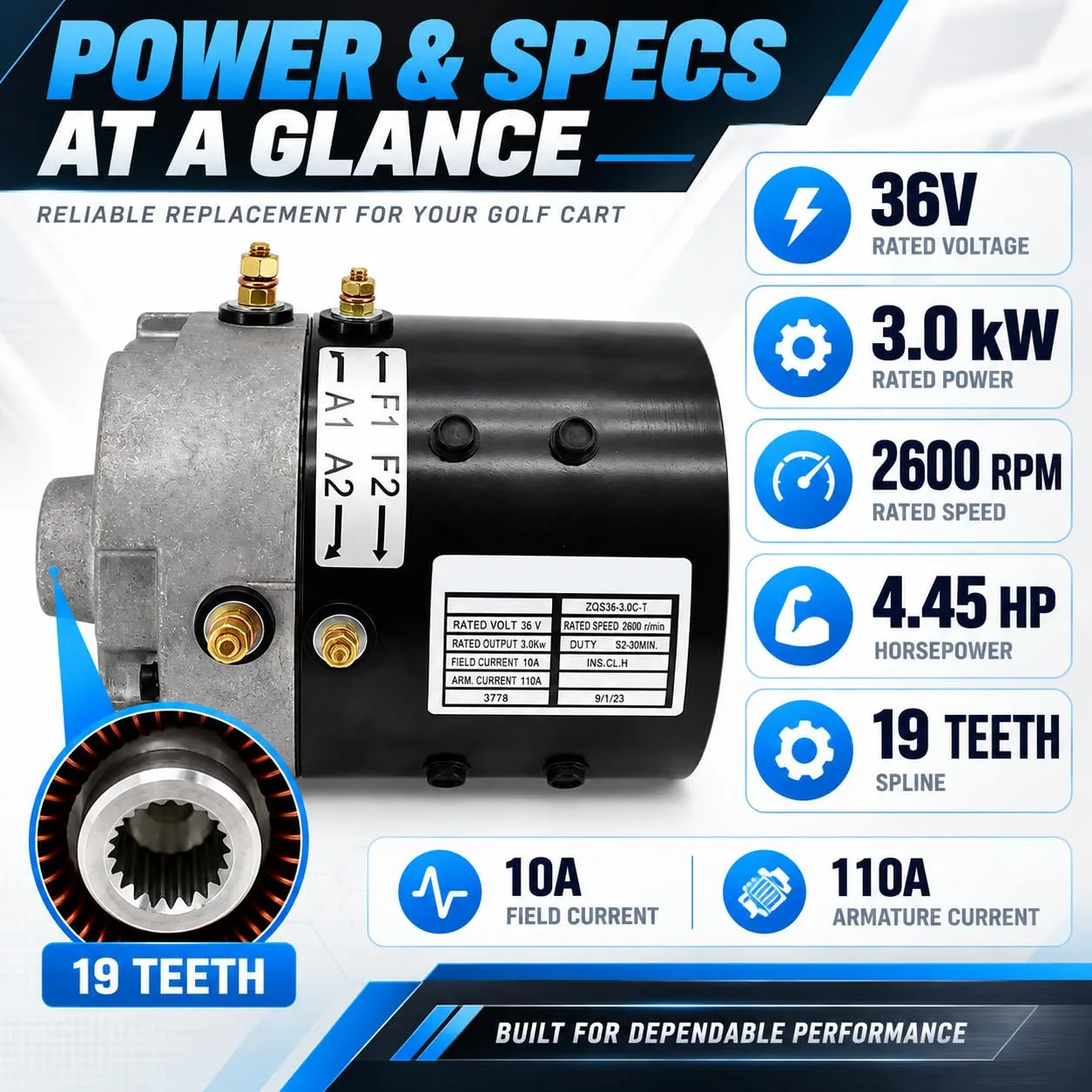 Notonmek 36V 19T Motor for EZGO TXT PDS Golf Carts image 3