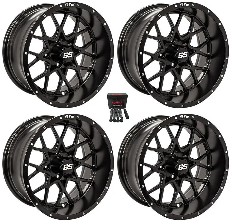 GTW Vortex 2 14-Inch Golf Cart Wheel Set, Matte Black