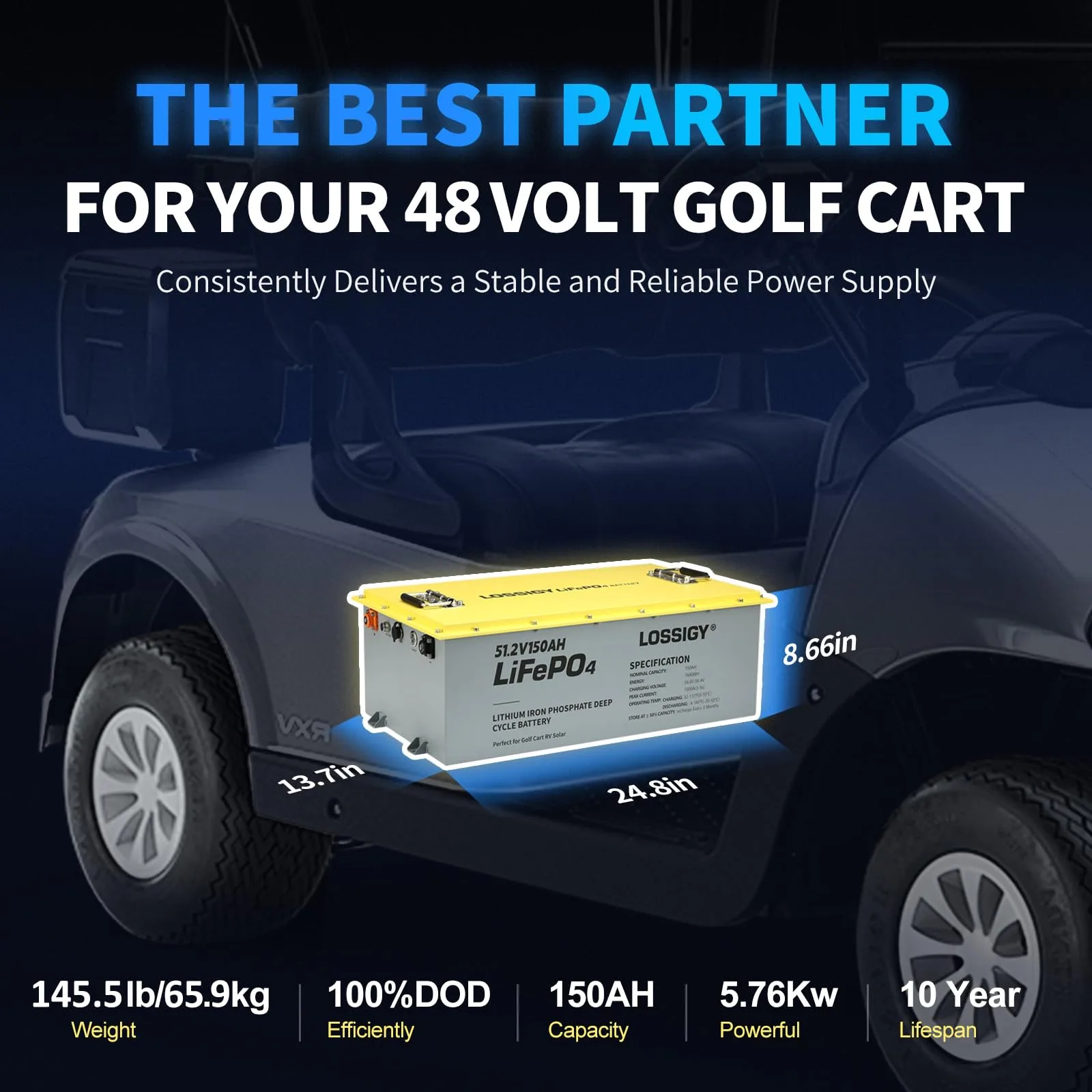 LOSSIGY 48V 150Ah LiFePO4 Golf Cart Battery Kit image 2