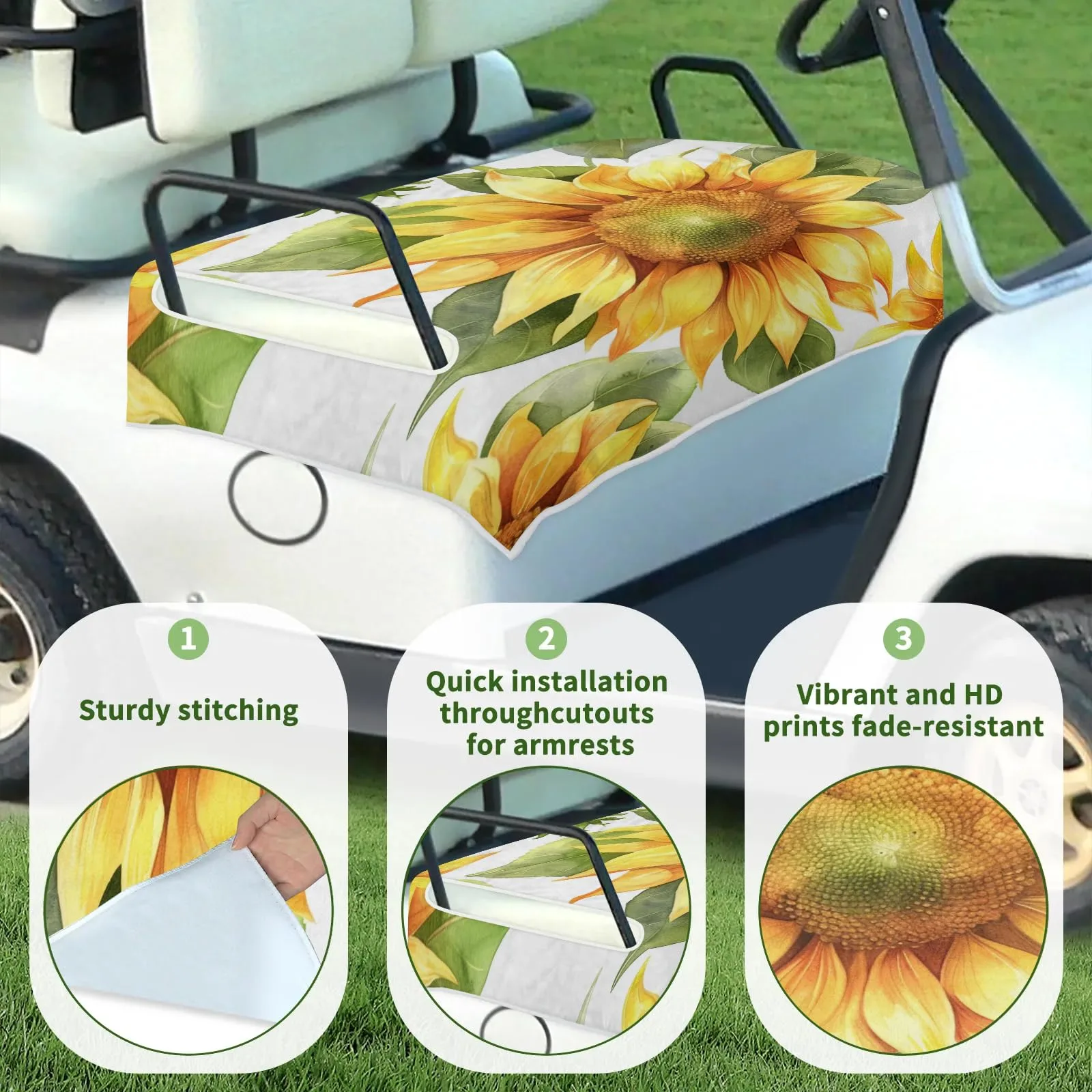 Tiveruda Yellow Sunflower Golf Cart Seat Cover 51 x 31 in image 3