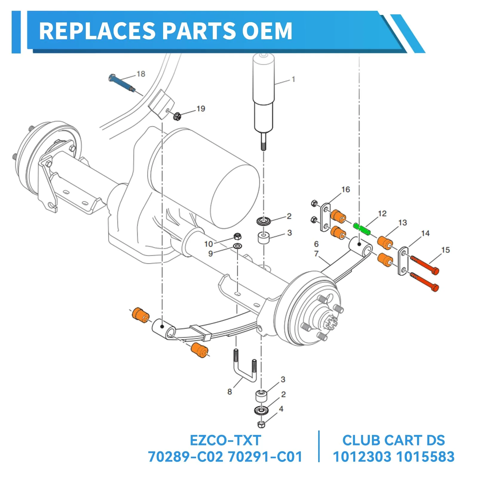 DoonMi Rear Leaf Spring Bushing Kit for Club Car DS and E-Z-GO image 2
