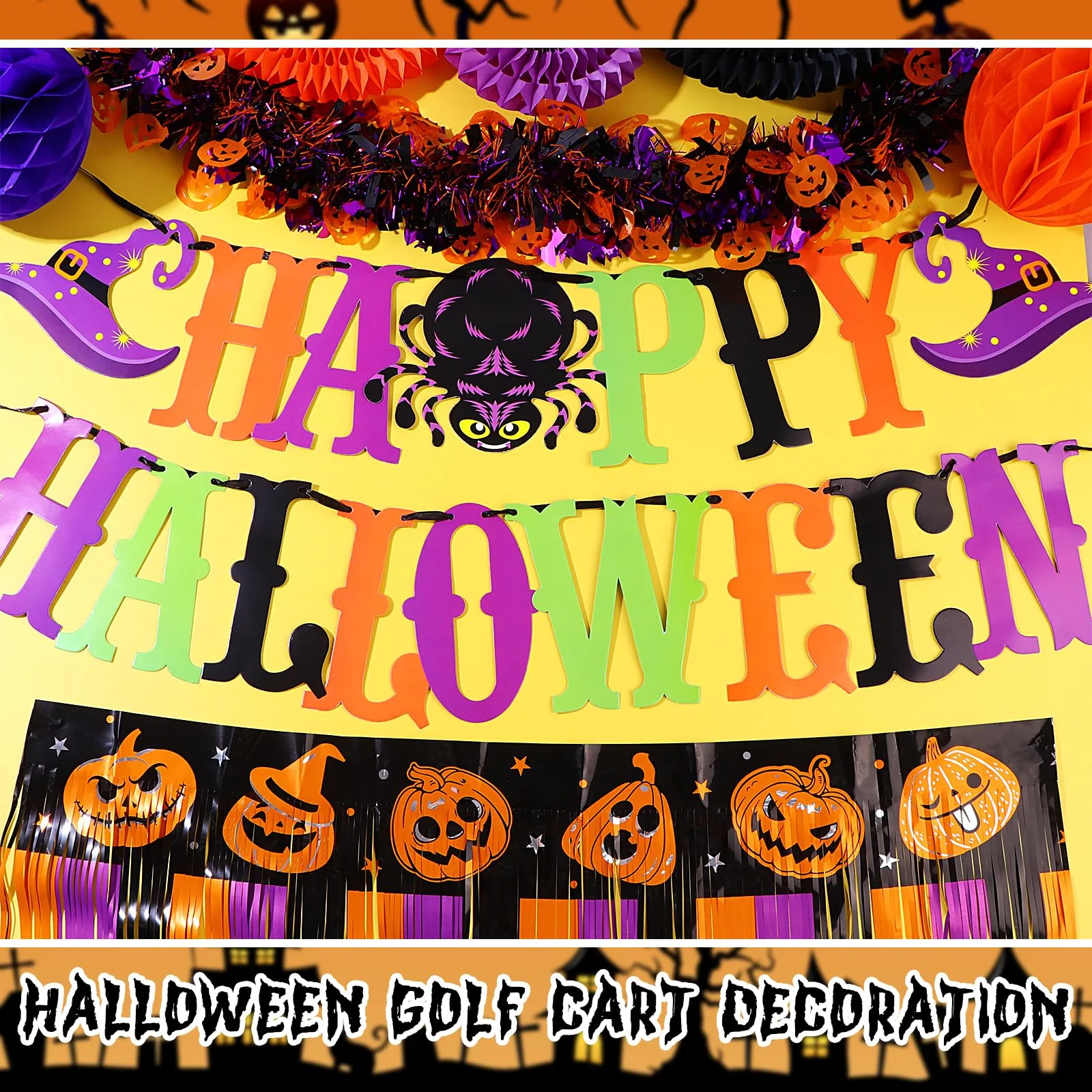 XEQWZVFR Halloween Golf Cart Decoration Kit – Banner, Lanterns, Balloons image 4