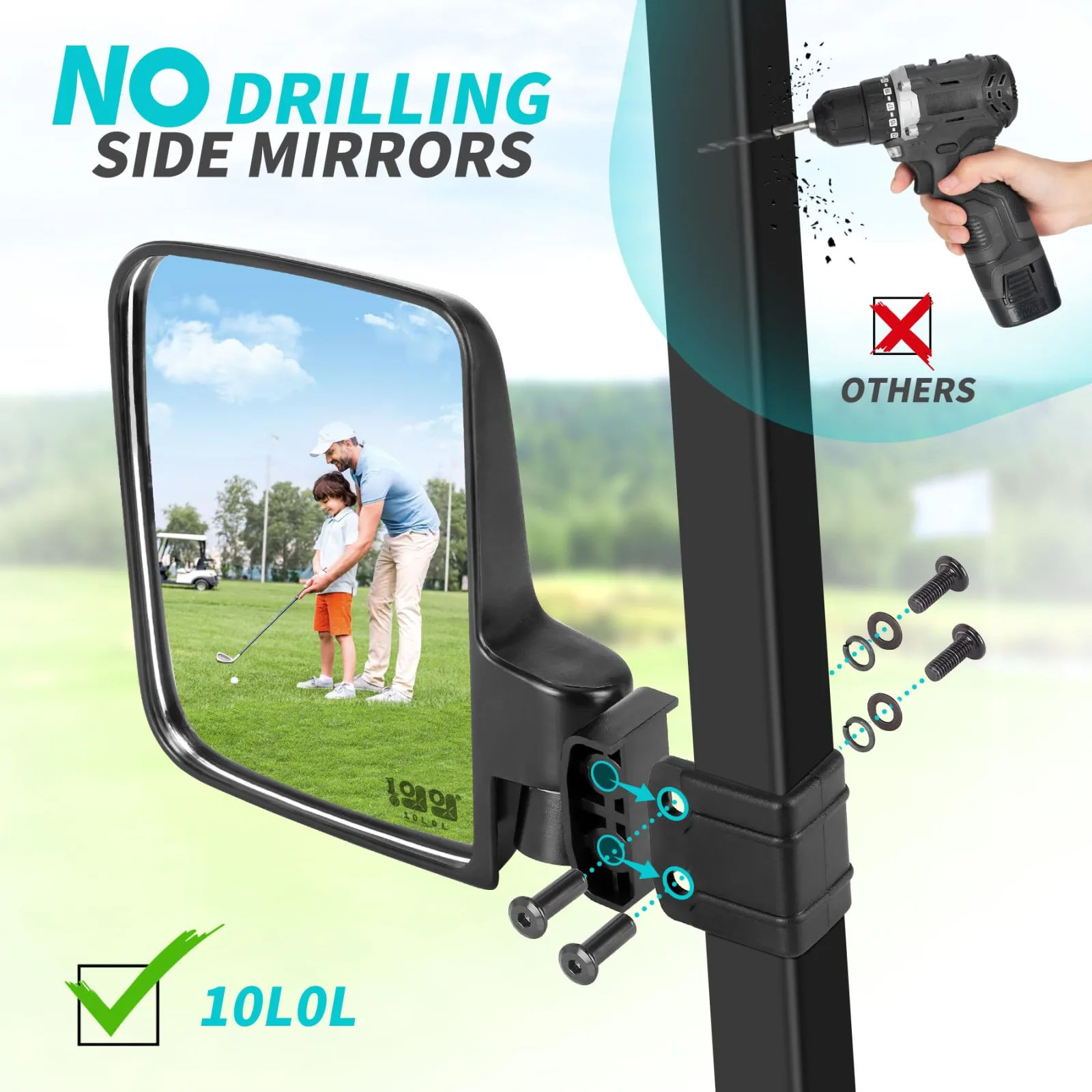 10L0L AB001 Golf Cart Side and Rearview Mirror Set image 3