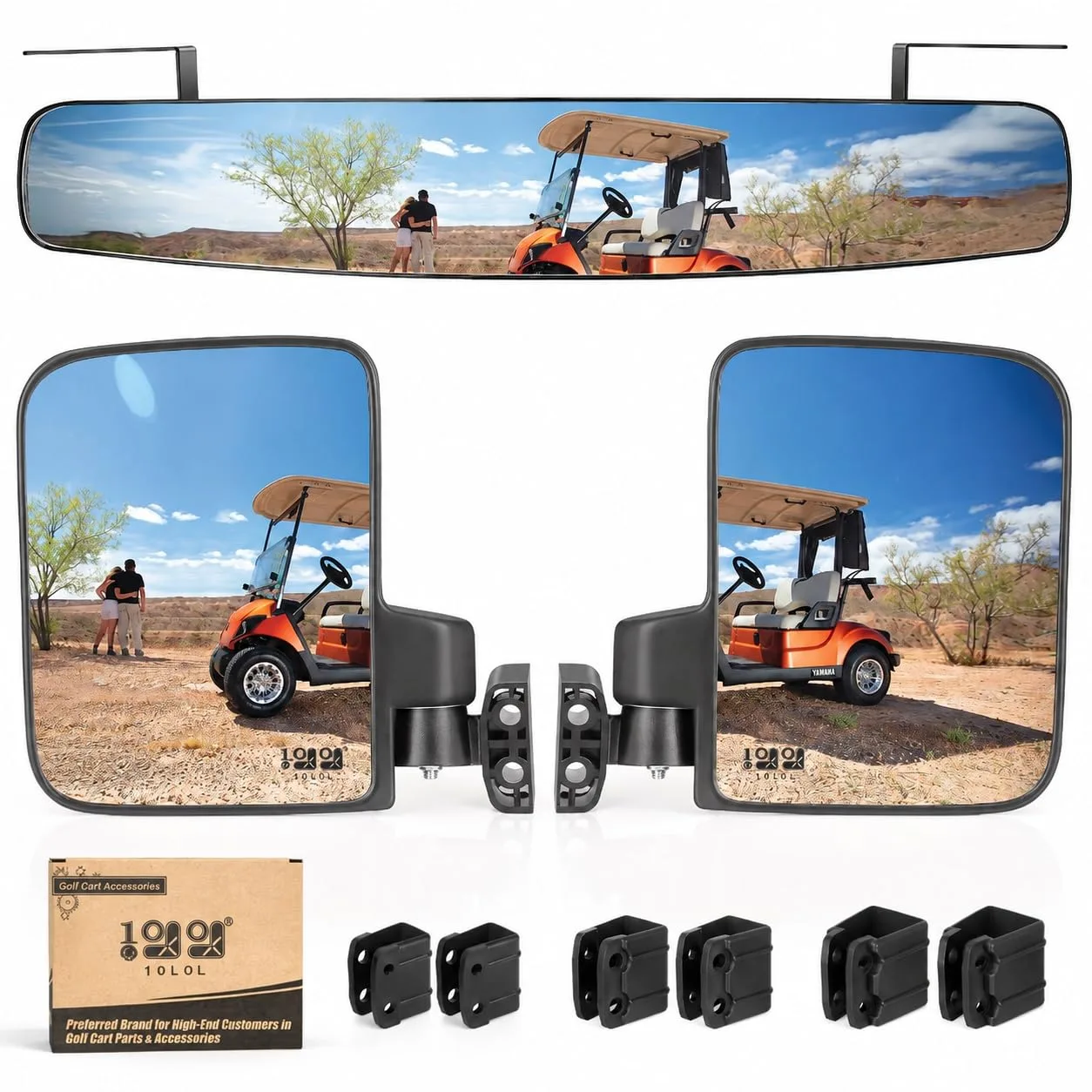 10L0L AB001 Golf Cart Side and Rearview Mirror Set