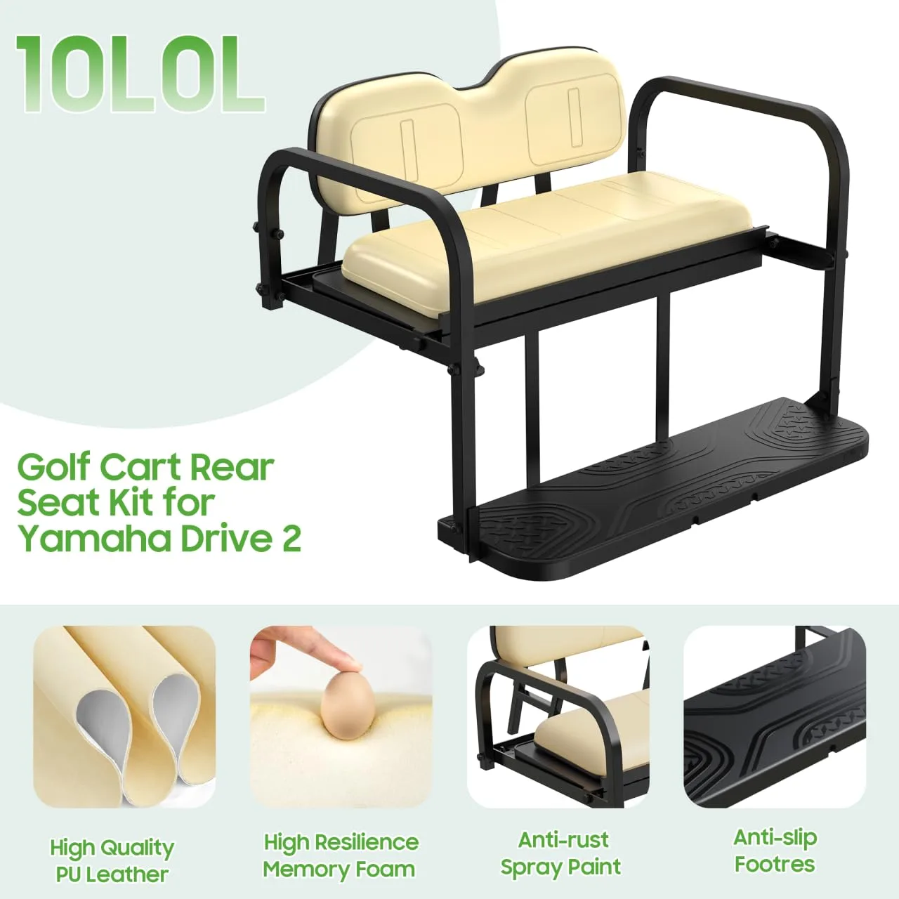 10L0L Club Car DS Rear Flip Seat Kit with Beige Cushions image 2