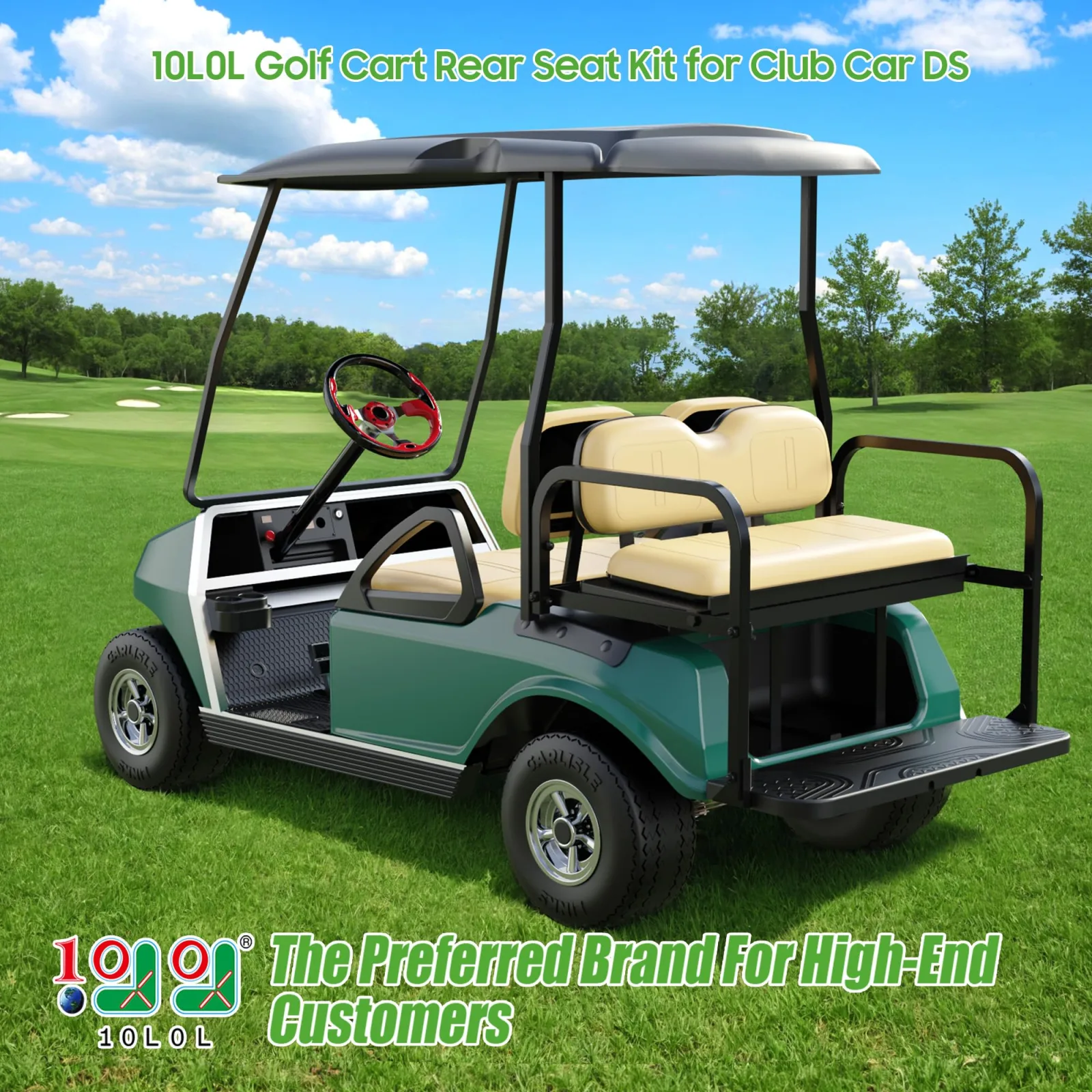 10L0L Club Car DS Rear Flip Seat Kit with Beige Cushions image 3