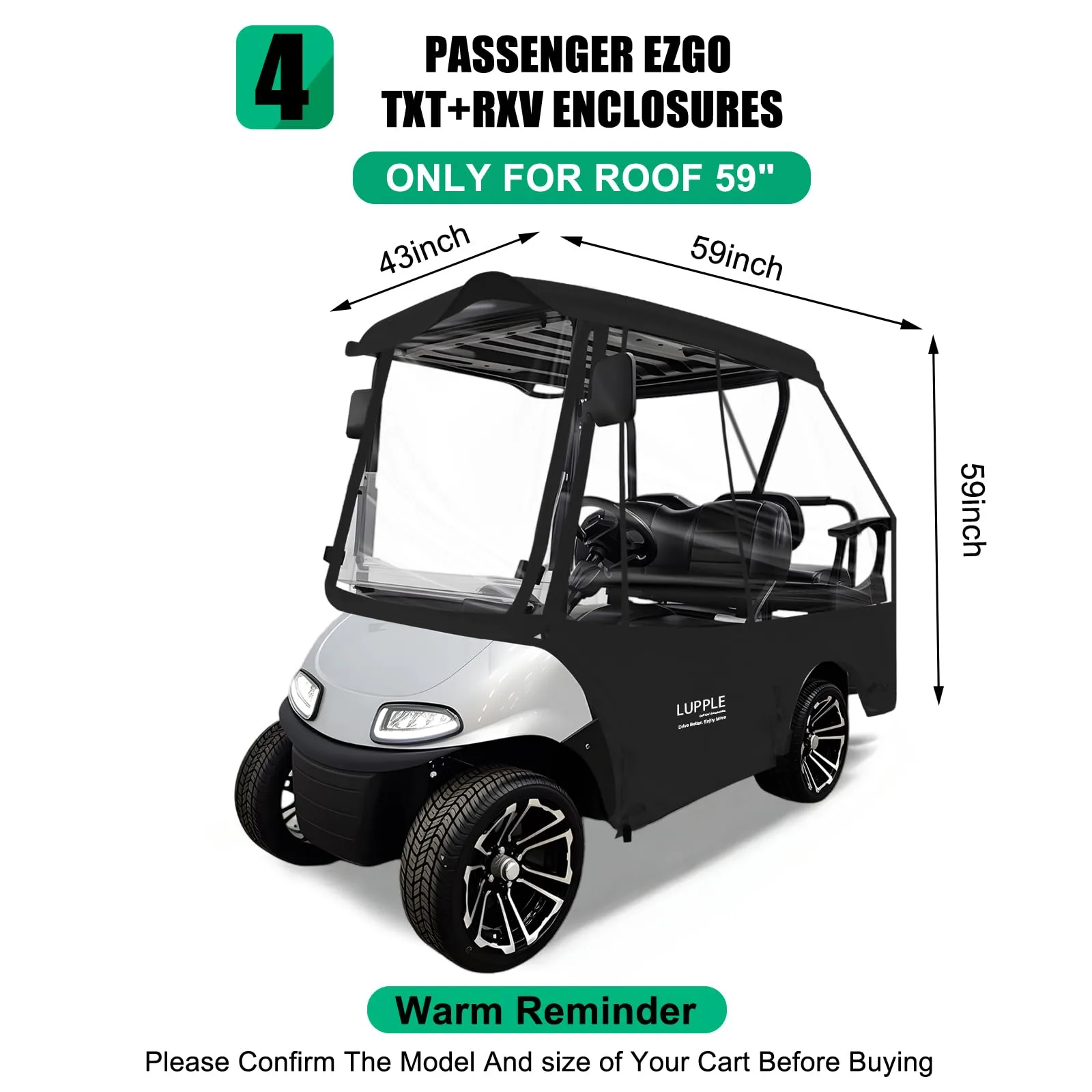LUPPLE Golf Cart Enclosure for E-Z-GO TXT/RXV 59-Inch Roof image 2