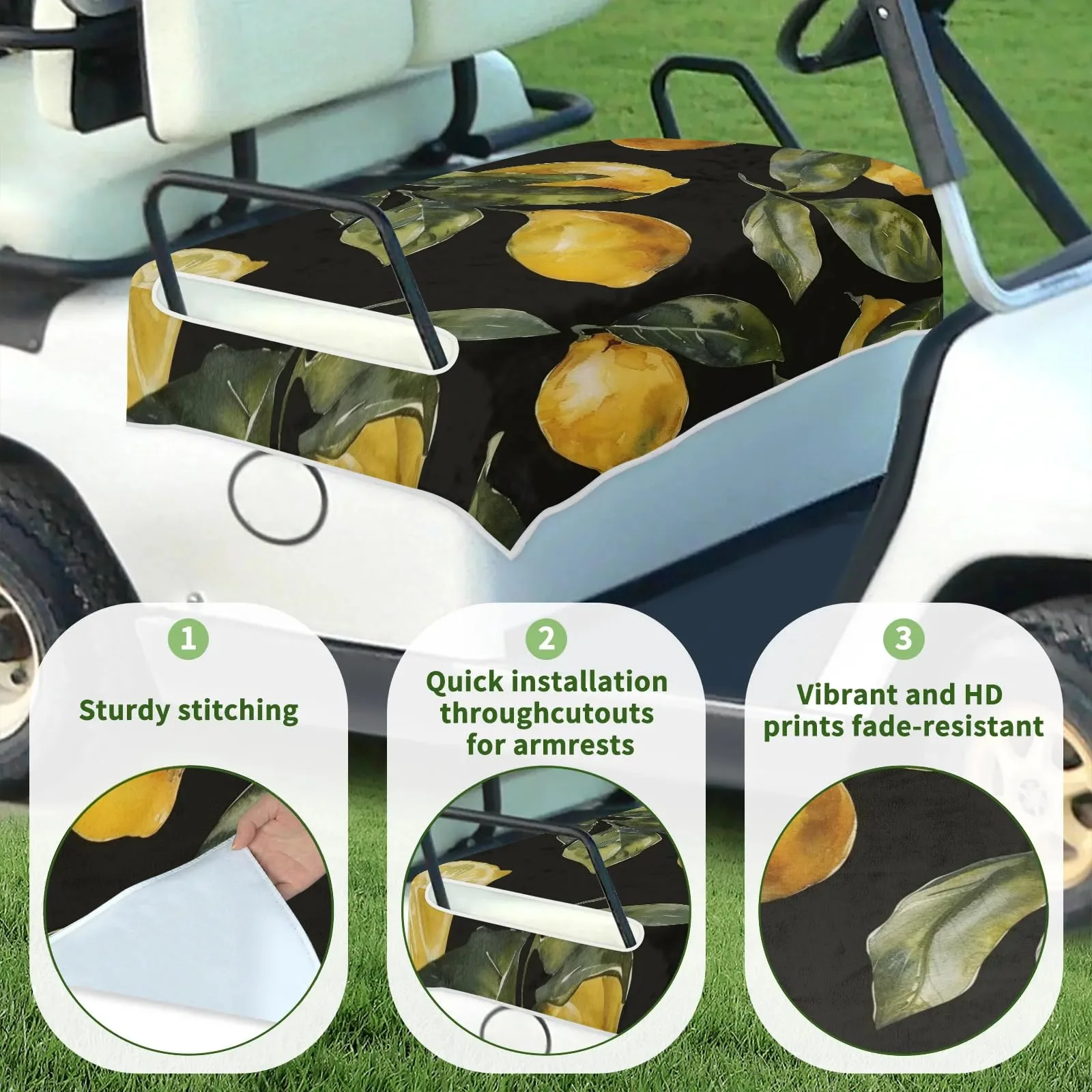 Tiveruda Lemon Watercolor Golf Cart Seat Cover 51 x 31 in image 3