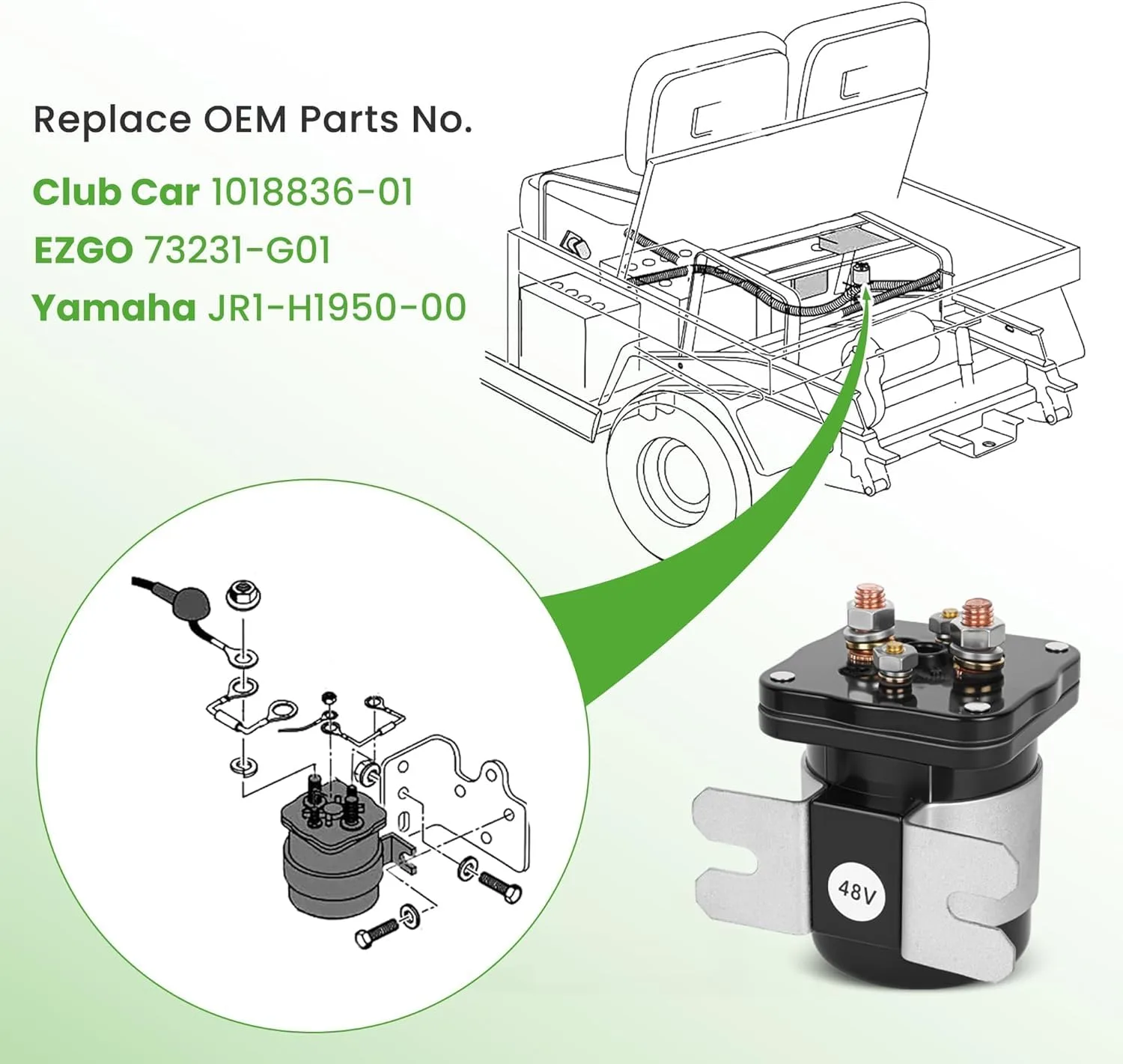 10L0L 48V Golf Cart Solenoid Relay, 4-Terminal image 3