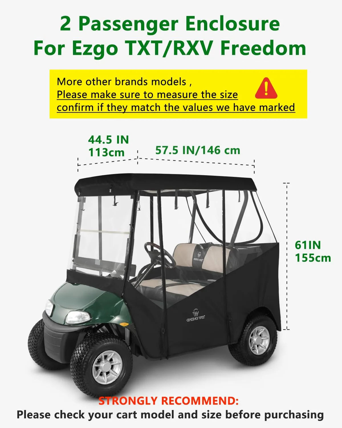 CHENGWEI Golf Cart Enclosure for EZGO TXT and RXV 2 Passenger image 2