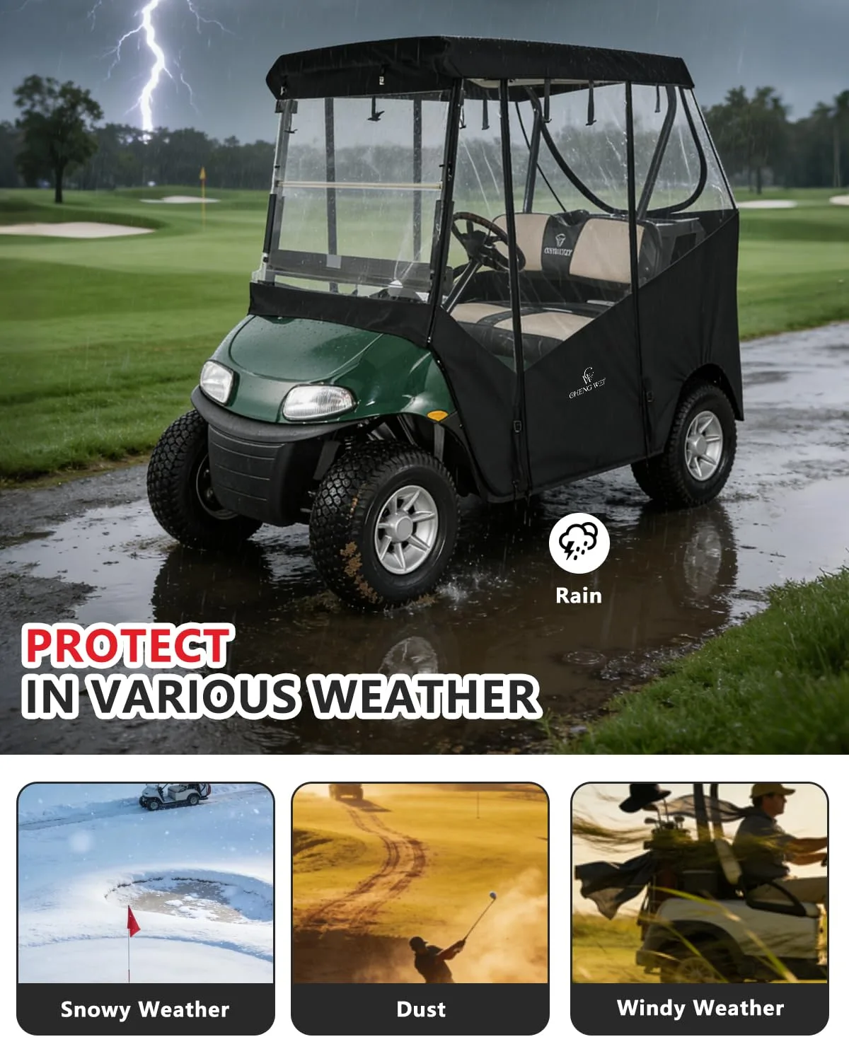 CHENGWEI Golf Cart Enclosure for EZGO TXT and RXV 2 Passenger image 3