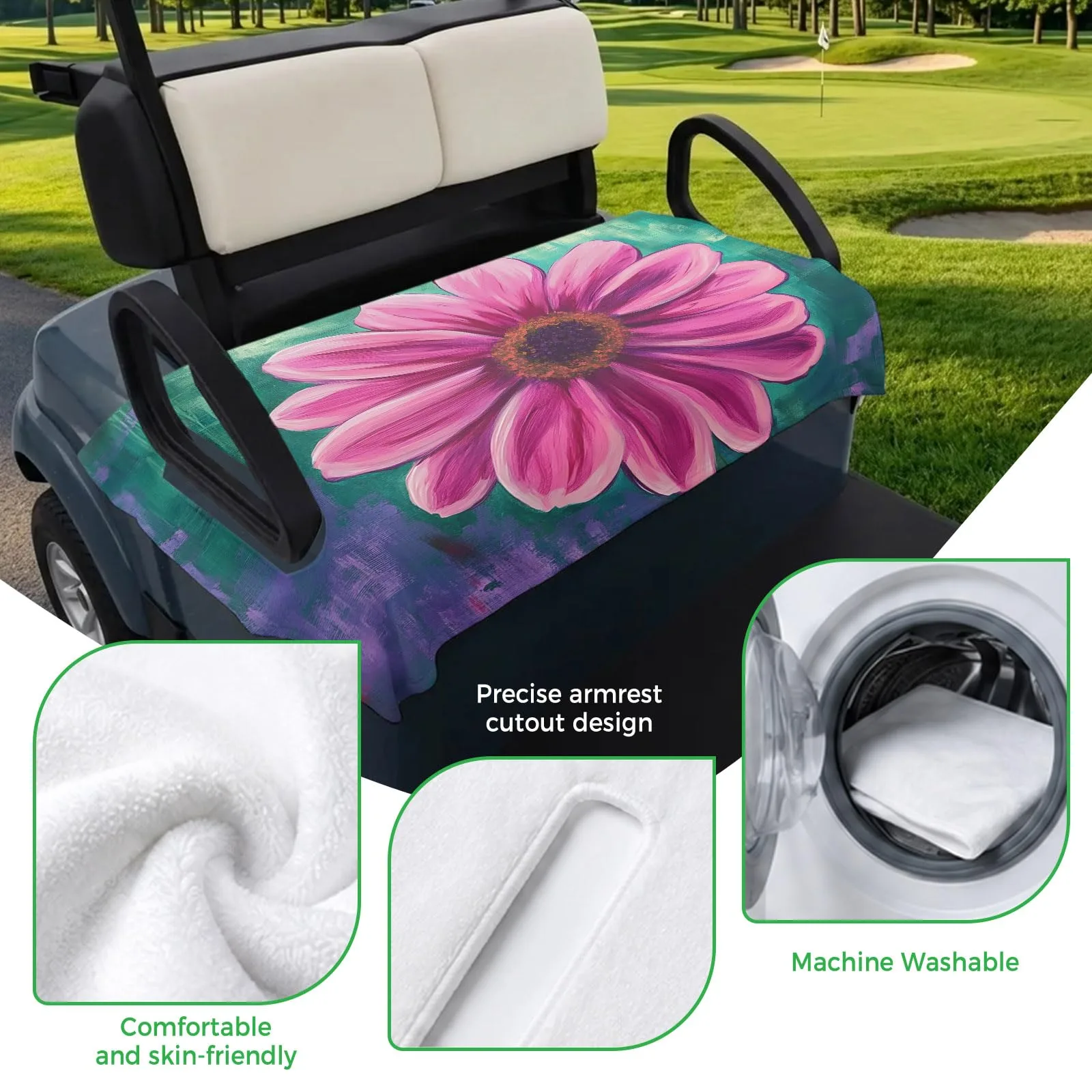 Trosturdspn Pink Chrysanthemum Golf Cart Seat Cover image 3