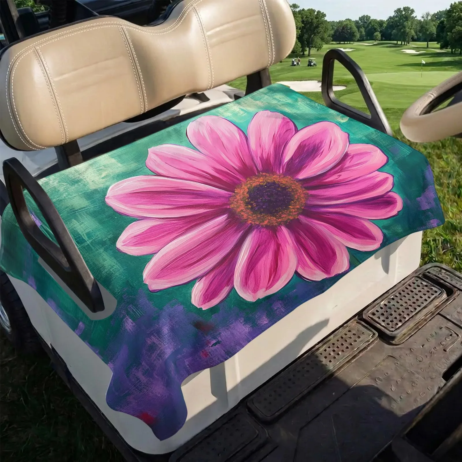 Trosturdspn Pink Chrysanthemum Golf Cart Seat Cover image 4