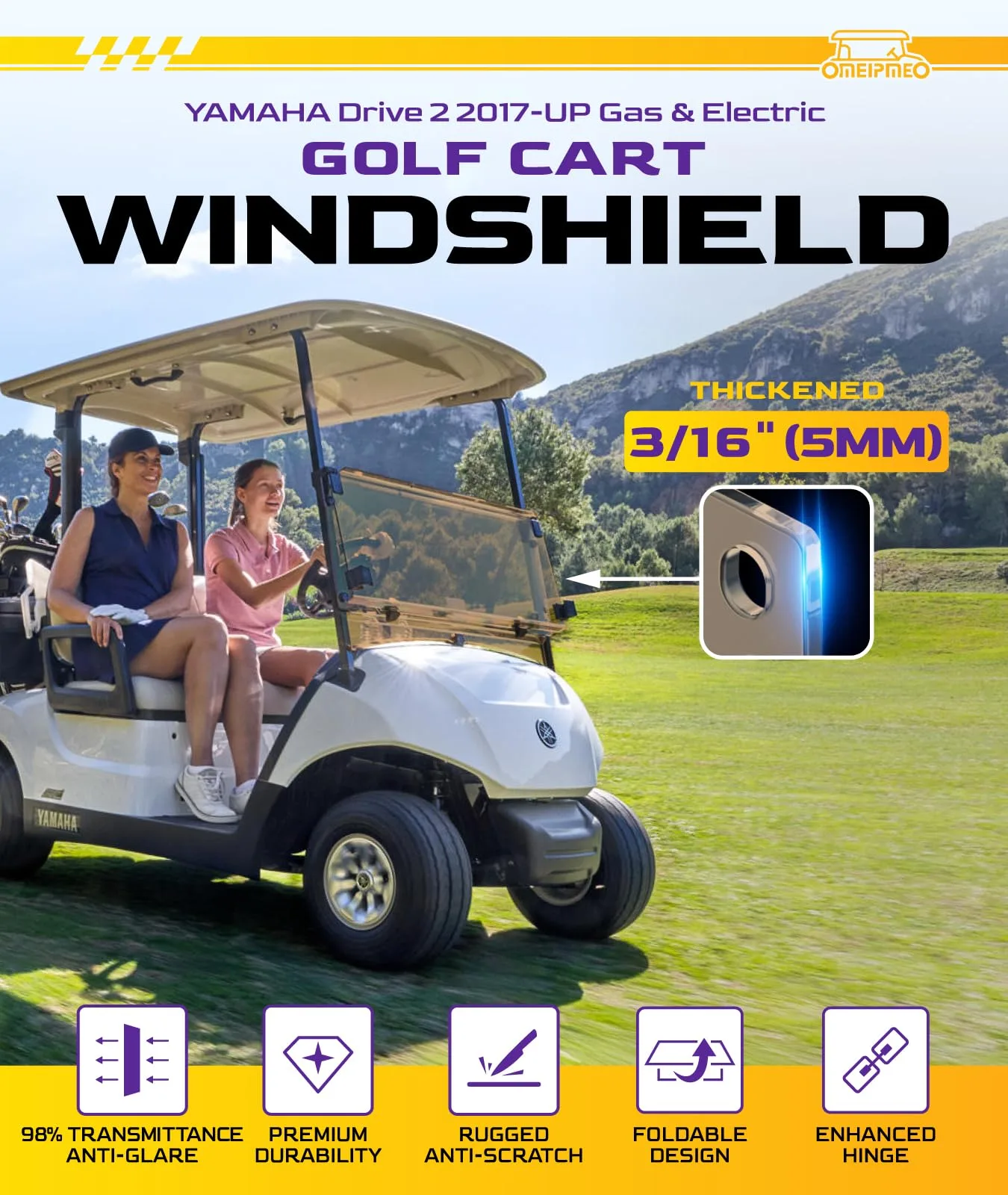 OMEIPMEO Foldable Tinted Windshield for Yamaha Drive 2 (2017+), 5mm PC image 2