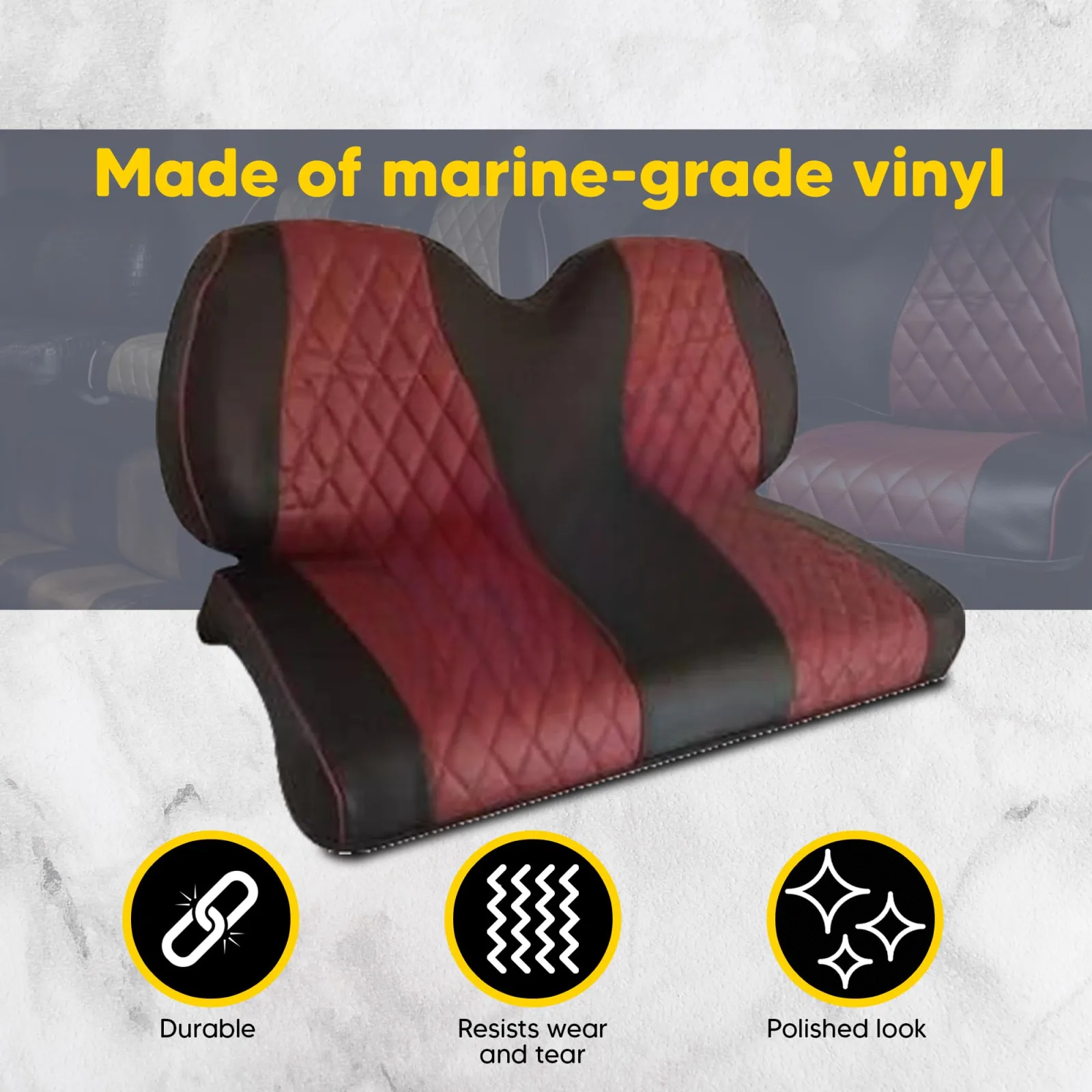 A-2-Z Golf Cart Front Seat Cover, Black/Dark Red image 2