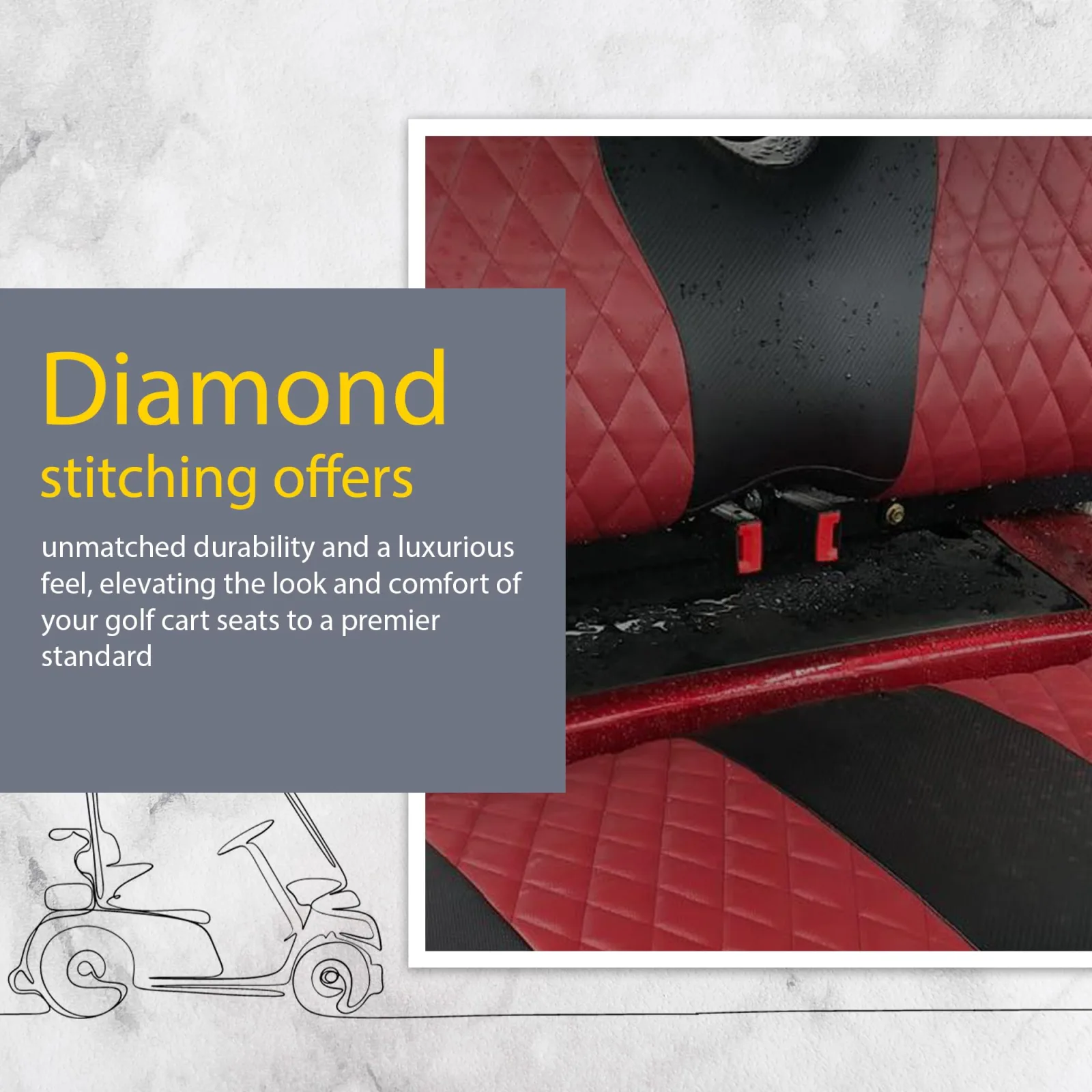 A-2-Z Golf Cart Front Seat Cover, Black/Dark Red image 3
