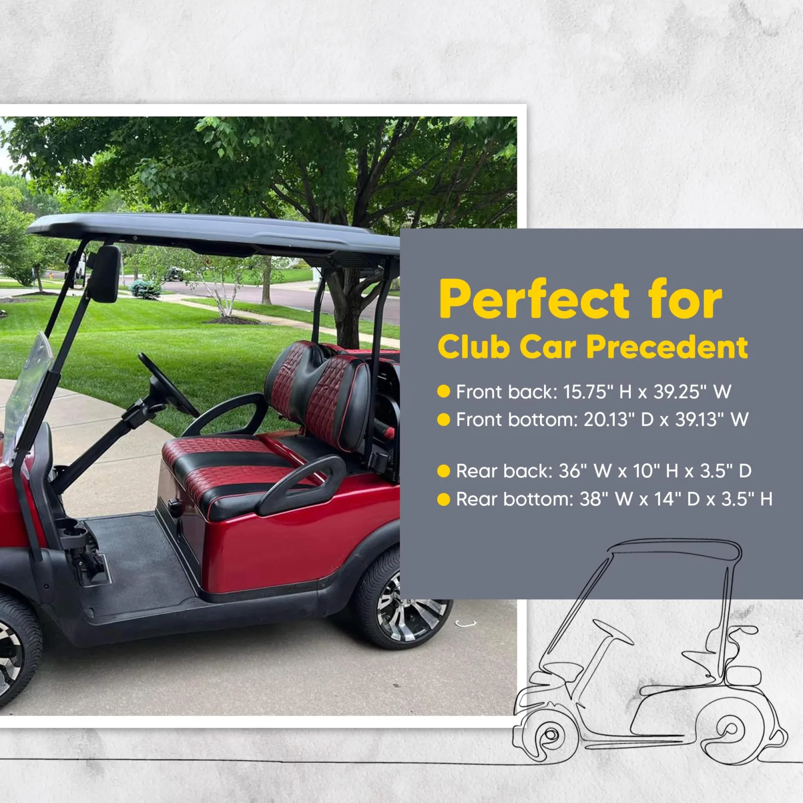 A-2-Z Golf Cart Front Seat Cover, Black/Dark Red image 4