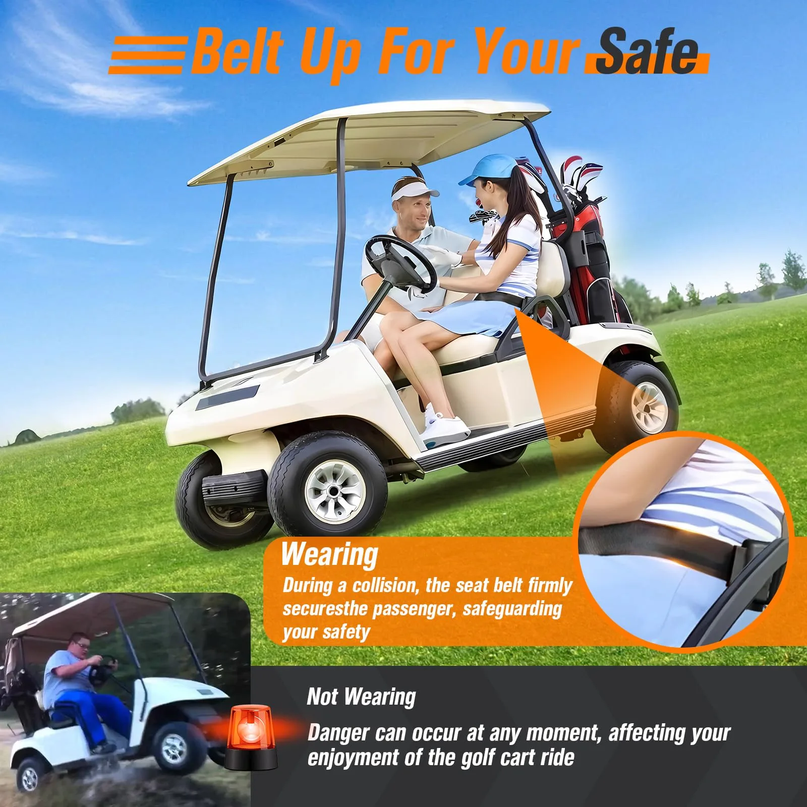 GODCTSUP Golf Cart Seat Belt Kit, 4-Piece Retractable image 4