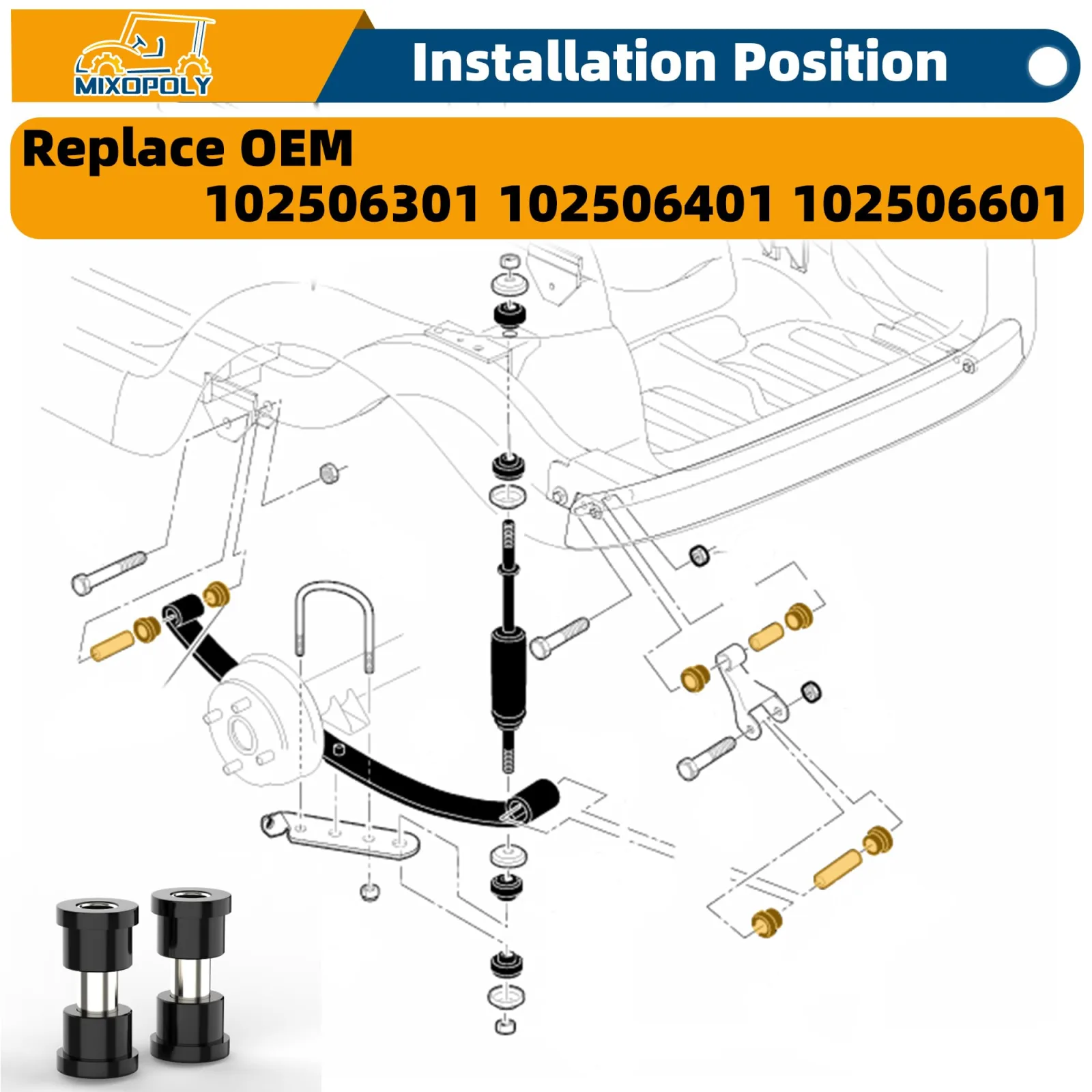 Mixopoly Rear Suspension Bushing Kit for Club Car Precedent image 2