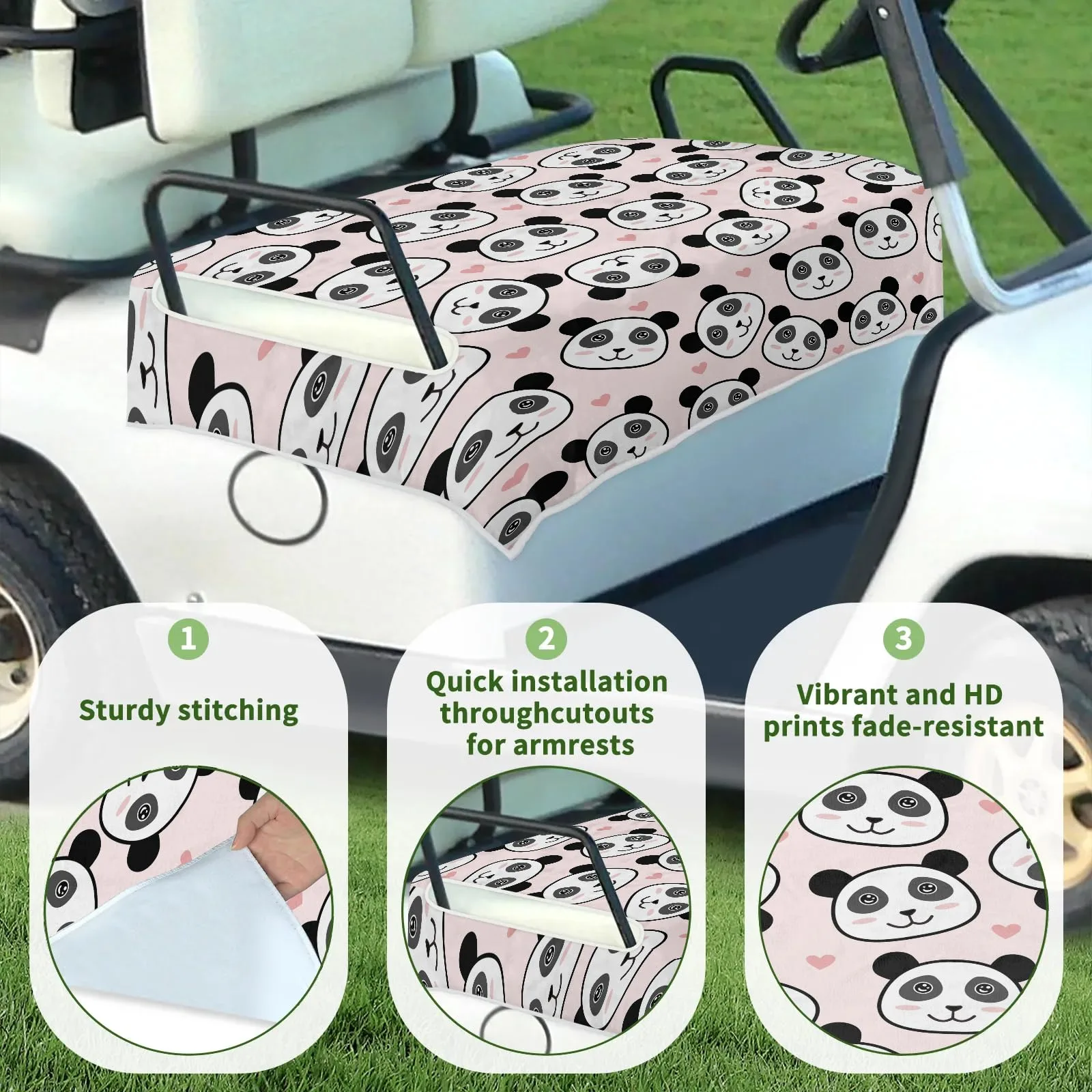 Tiveruda Pink Panda Golf Cart Seat Cover, 51 x 31 in image 3