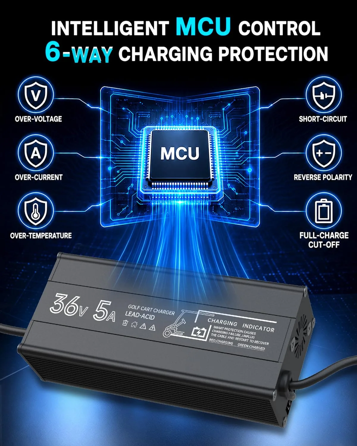 Rugaest 36V 5A Charger for E-Z-GO TXT D-Plug Carts image 2