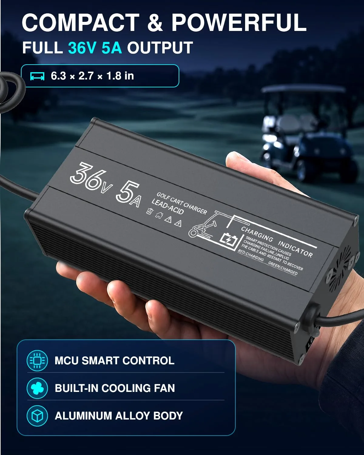 Rugaest 36V 5A Charger for E-Z-GO TXT D-Plug Carts image 3