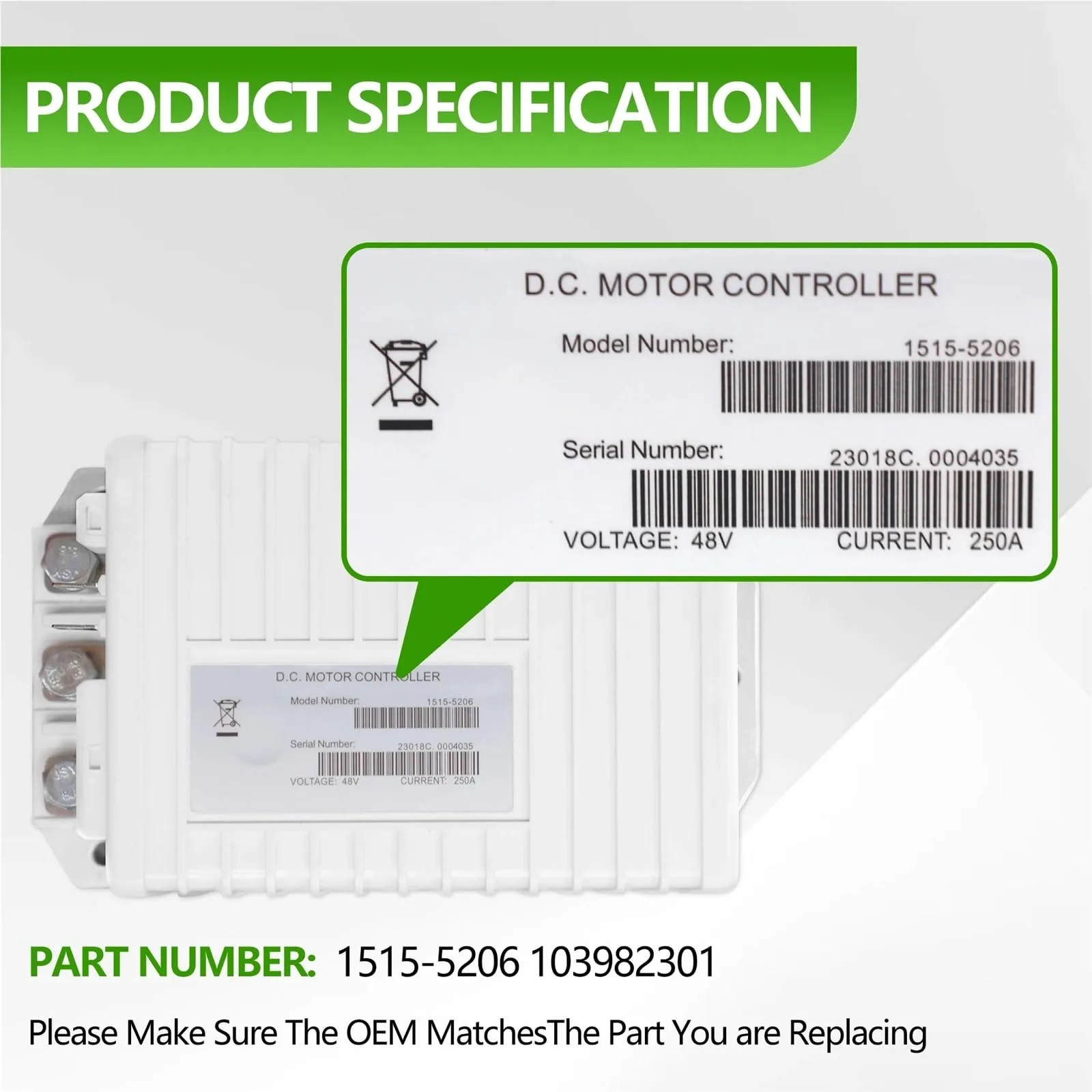 NRMGMGT 48V 250A Motor Controller 103982301 (1515-5206) — Club Car Precedent/Tempo/Onward 2014–2019 image 4