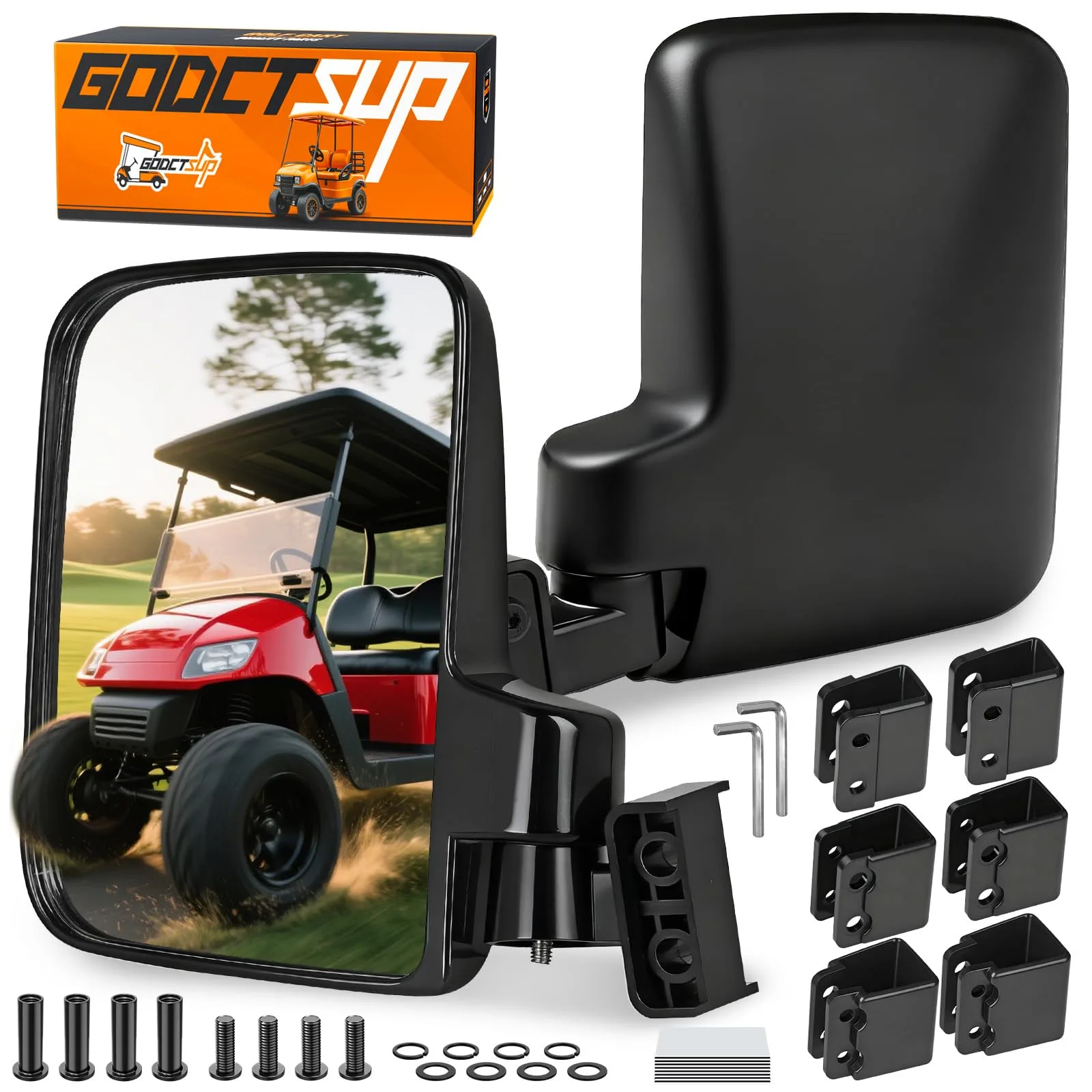 GODCTSUP Golf Cart Side Mirrors — Roof-Mount Clamps for Square Tube Brackets