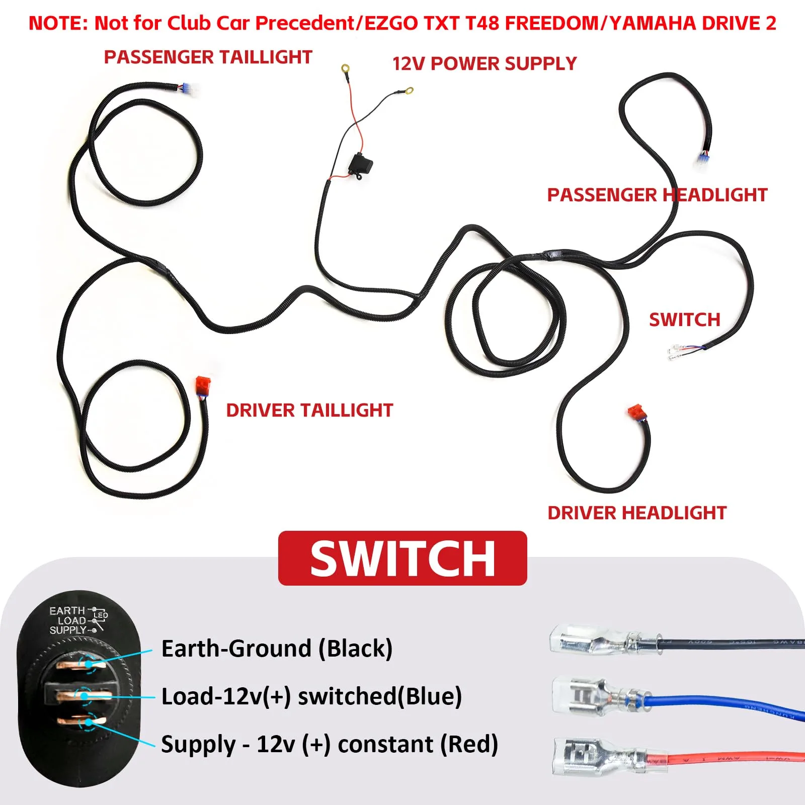 Shu-Ran 3-Pin Golf Cart Headlight Taillight Wiring Harness image 2