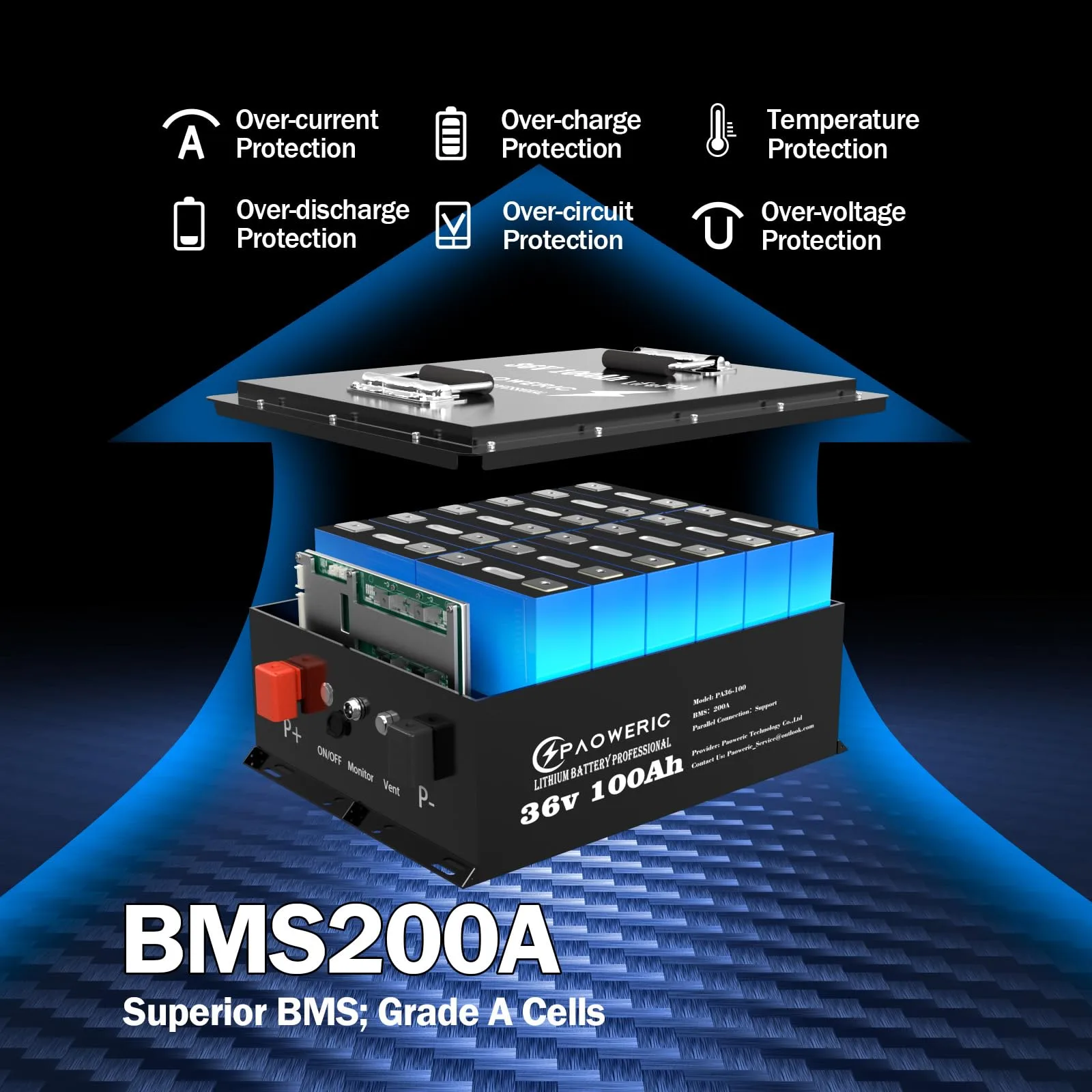 Paoweric 36V 100Ah LiFePO4 Golf Cart Battery image 3