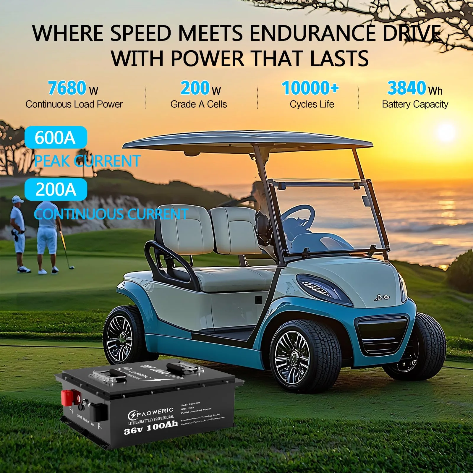 Paoweric 36V 100Ah LiFePO4 Golf Cart Battery image 4