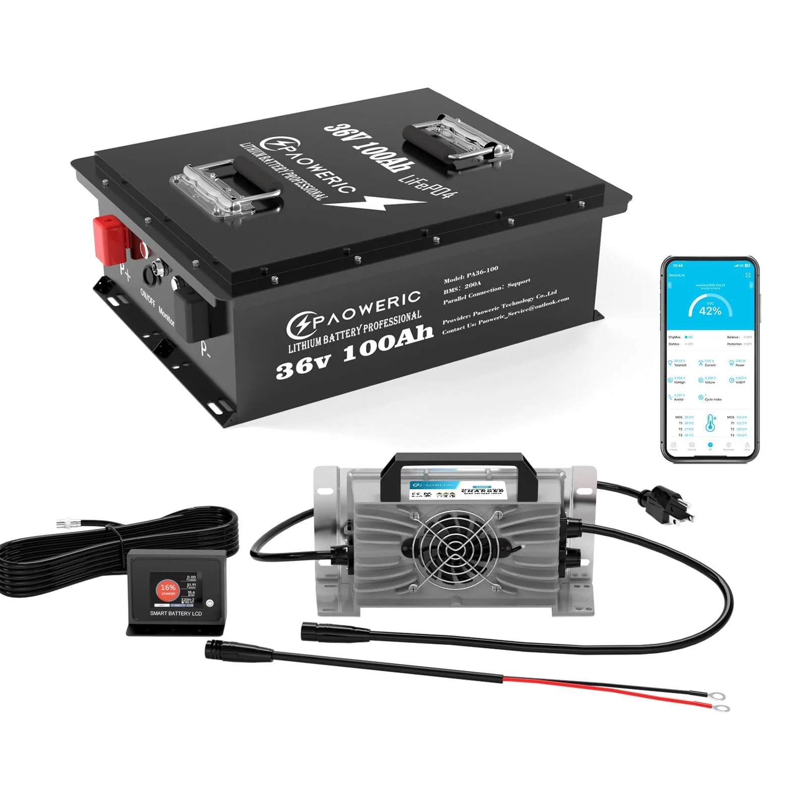 Paoweric 36V 100Ah LiFePO4 Golf Cart Battery