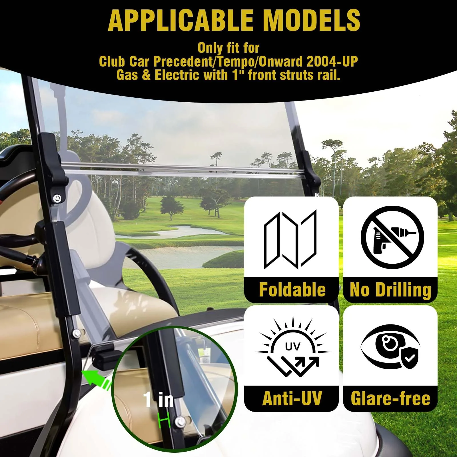 CasCartCade Club Car Precedent Folding Windshield 5mm image 2