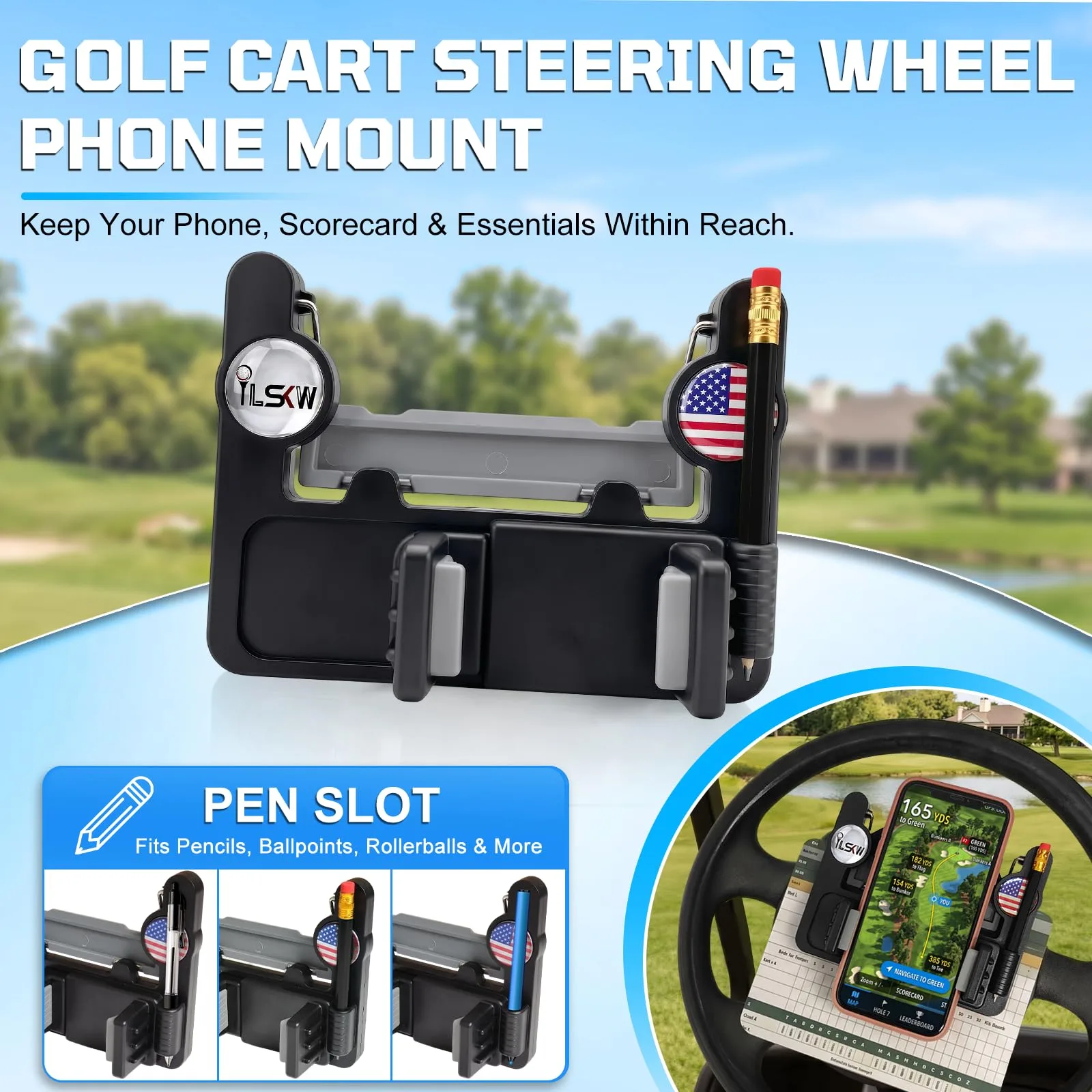 iLSKW Golf Cart Steering Wheel Phone Mount image 4