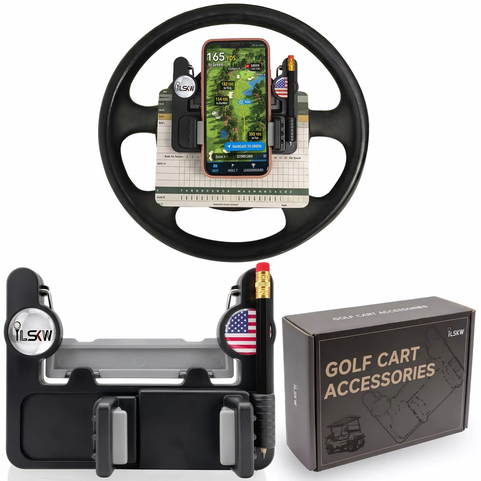 iLSKW Golf Cart Steering Wheel Phone Mount