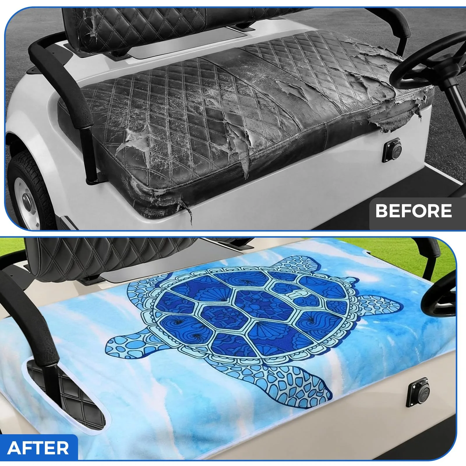 Peryiter 51x31 Microfiber Golf Cart Seat Cover — Blue Sea Turtle image 2