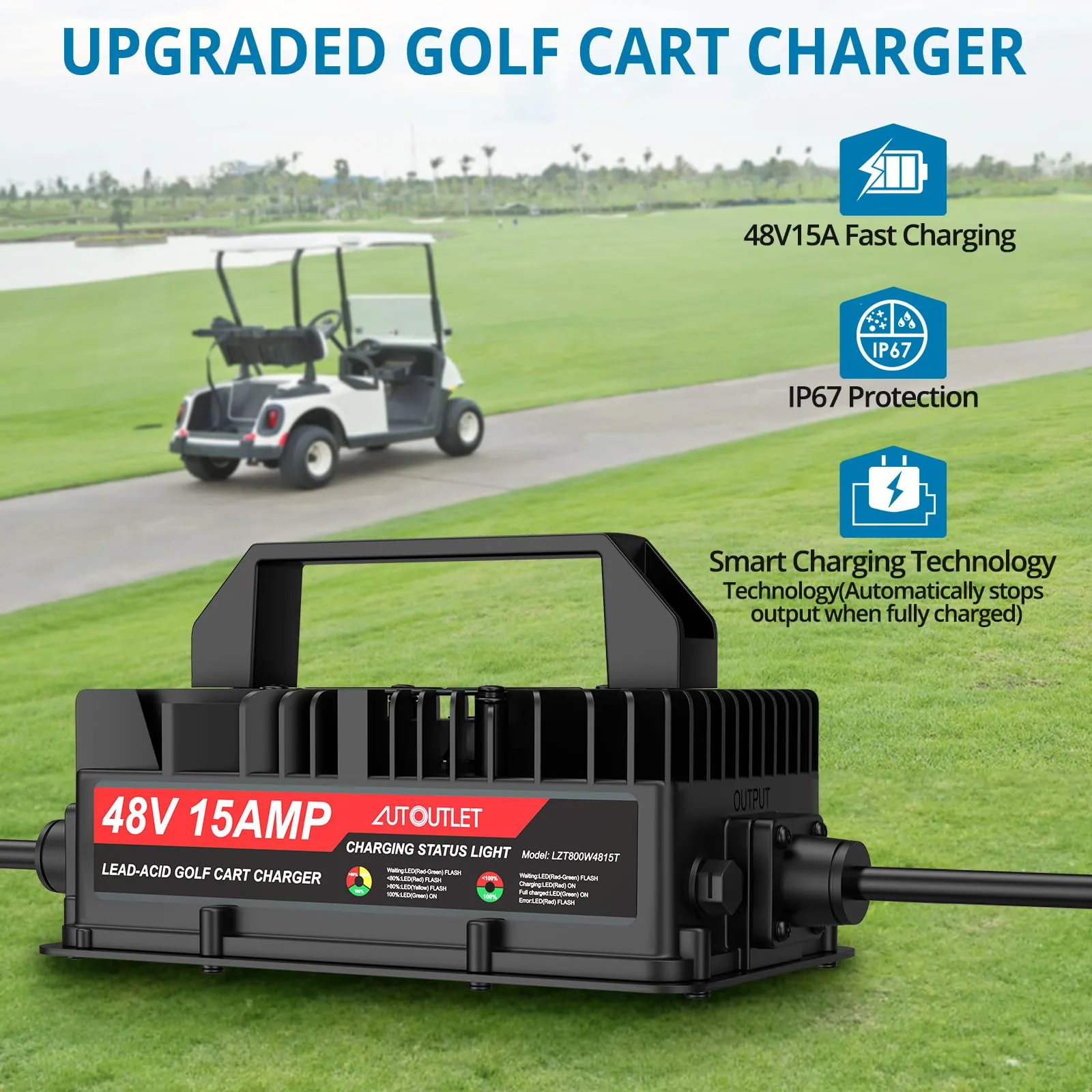 AUTOUTLET 48V 15A Charger for E-Z-GO RXV & TXT image 2
