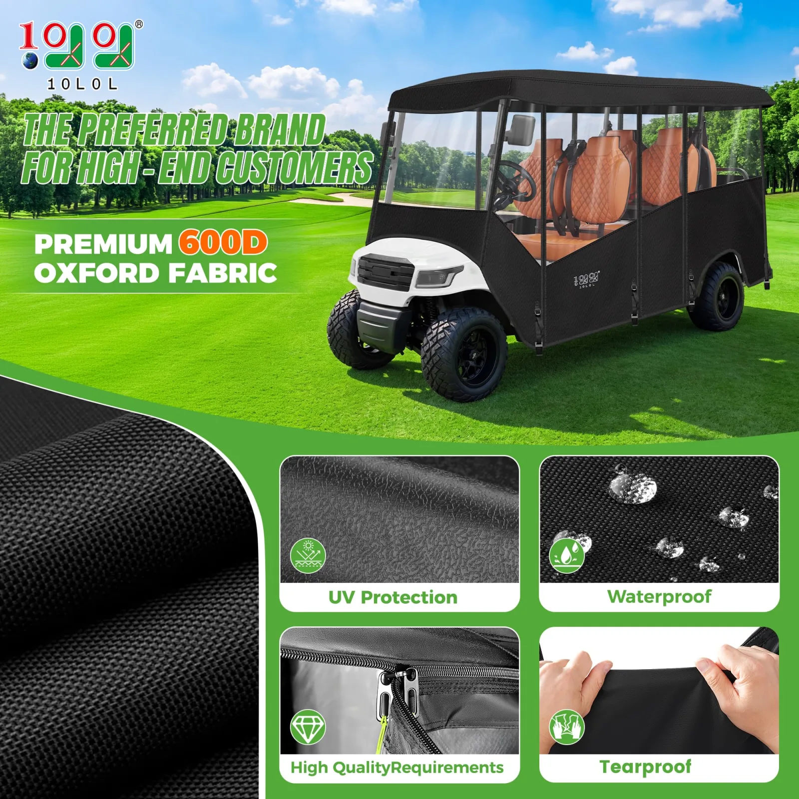 10L0L 6-Passenger Golf Cart Enclosure for Long-Roof Carts image 2