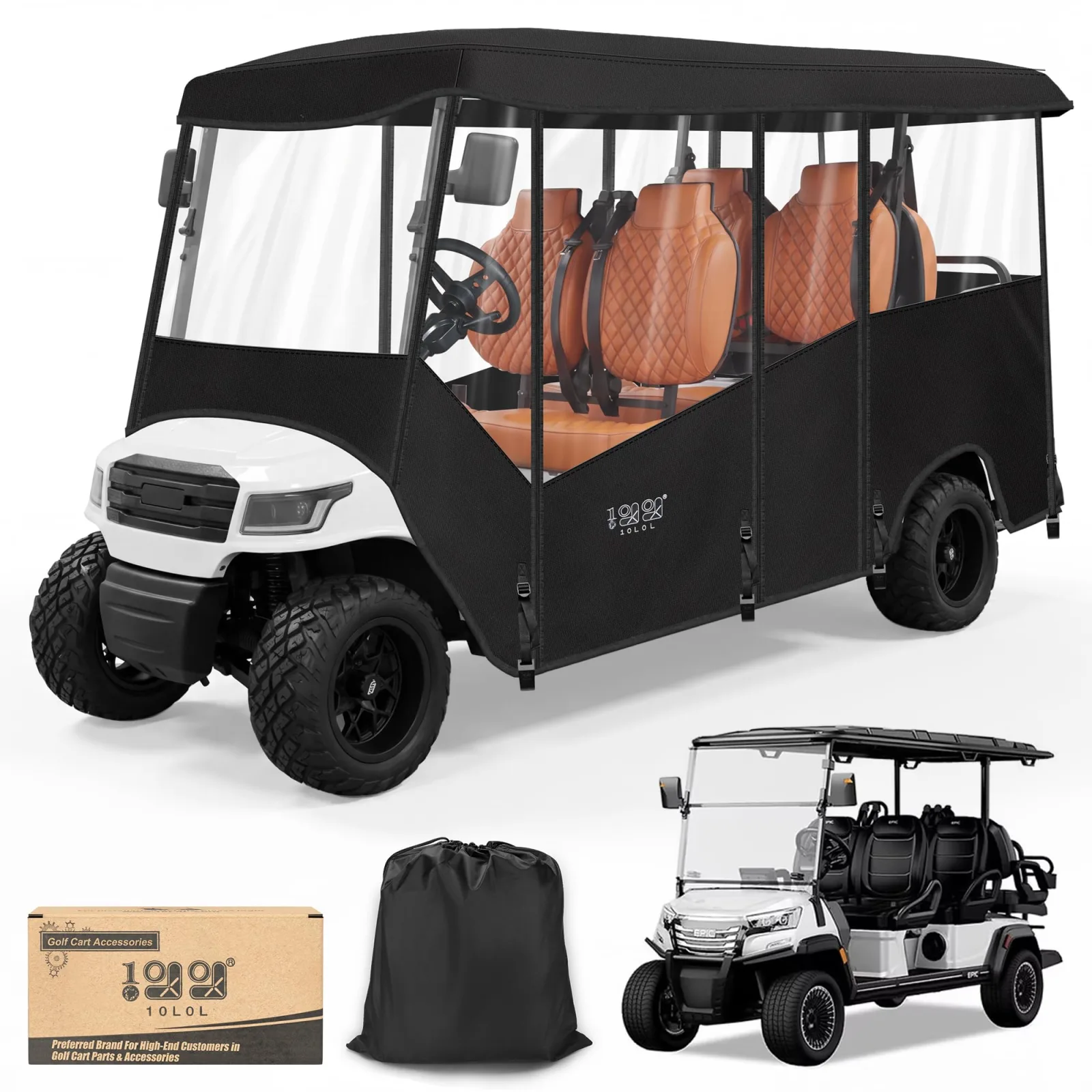 10L0L 6-Passenger Golf Cart Enclosure for Long-Roof Carts