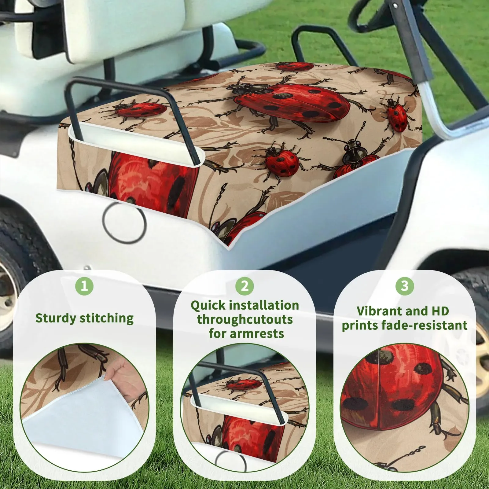 Tiveruda Ladybugs Retro 2-Person Golf Cart Seat Cover 51" x 31" image 3