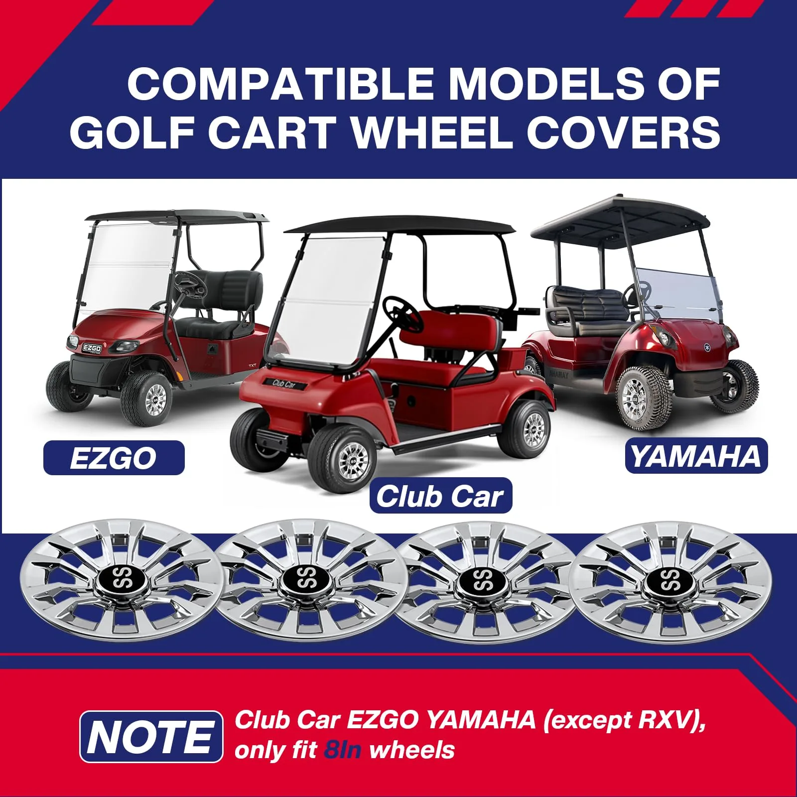 SUPGCPER 8" 6-Spoke Golf Cart Wheel Covers Hubcaps S10-TYLGG-04 image 3