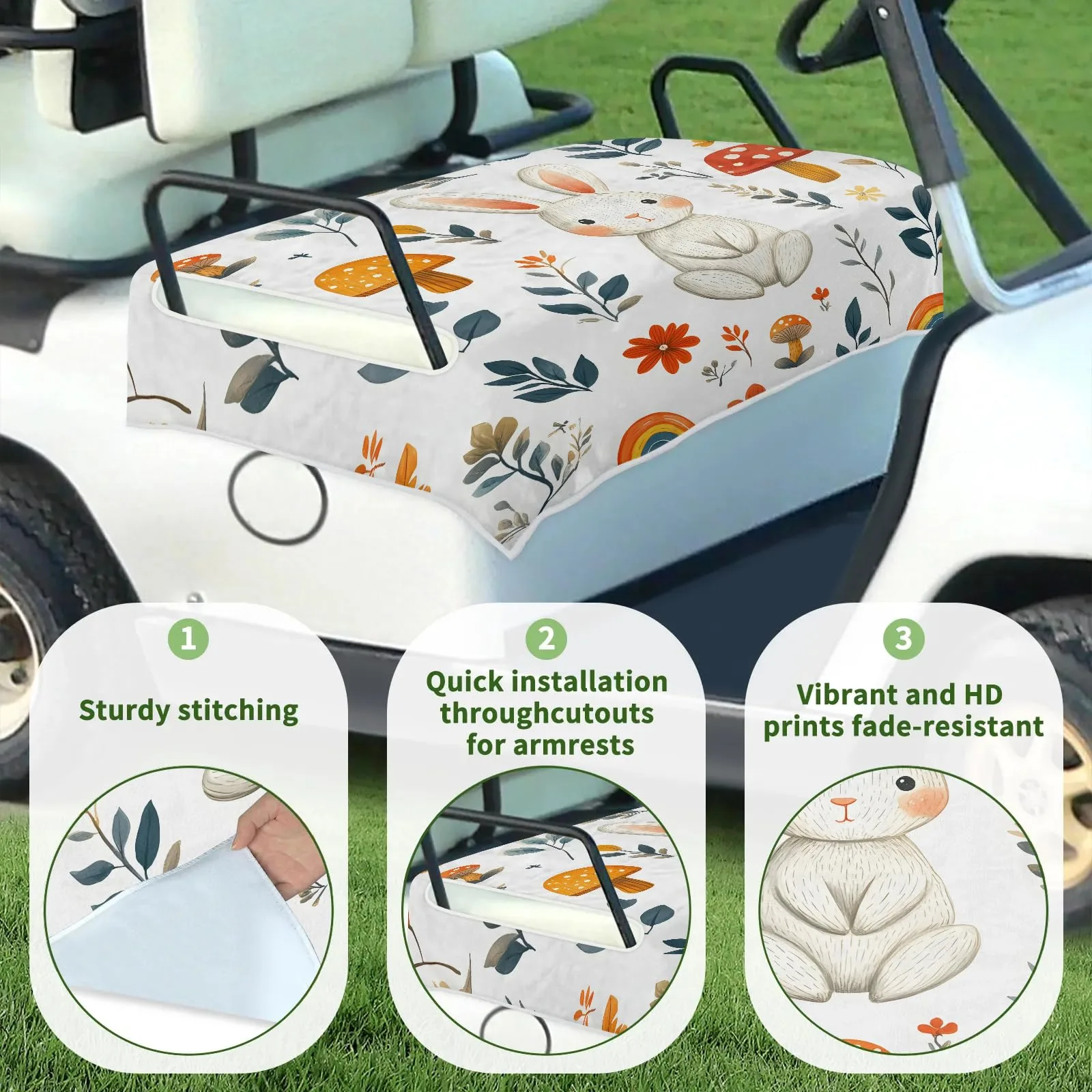 Tiveruda Rabbit Mushroom Golf Cart Seat Cover 51 x 31 Inch image 3
